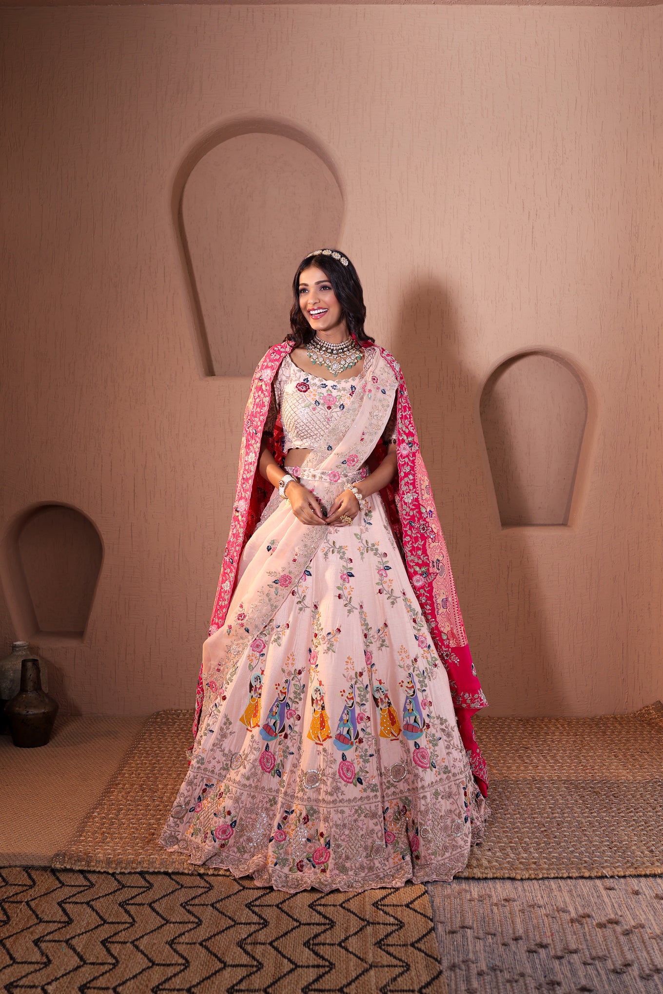 Gopi Rasleela – Gold Silk Lehenga Set with Handcrafted Zardosi & Resham Embroidery