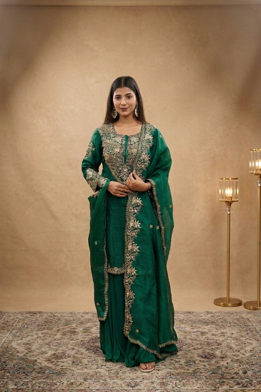 Emerald Green Handcrafted Sharara Set