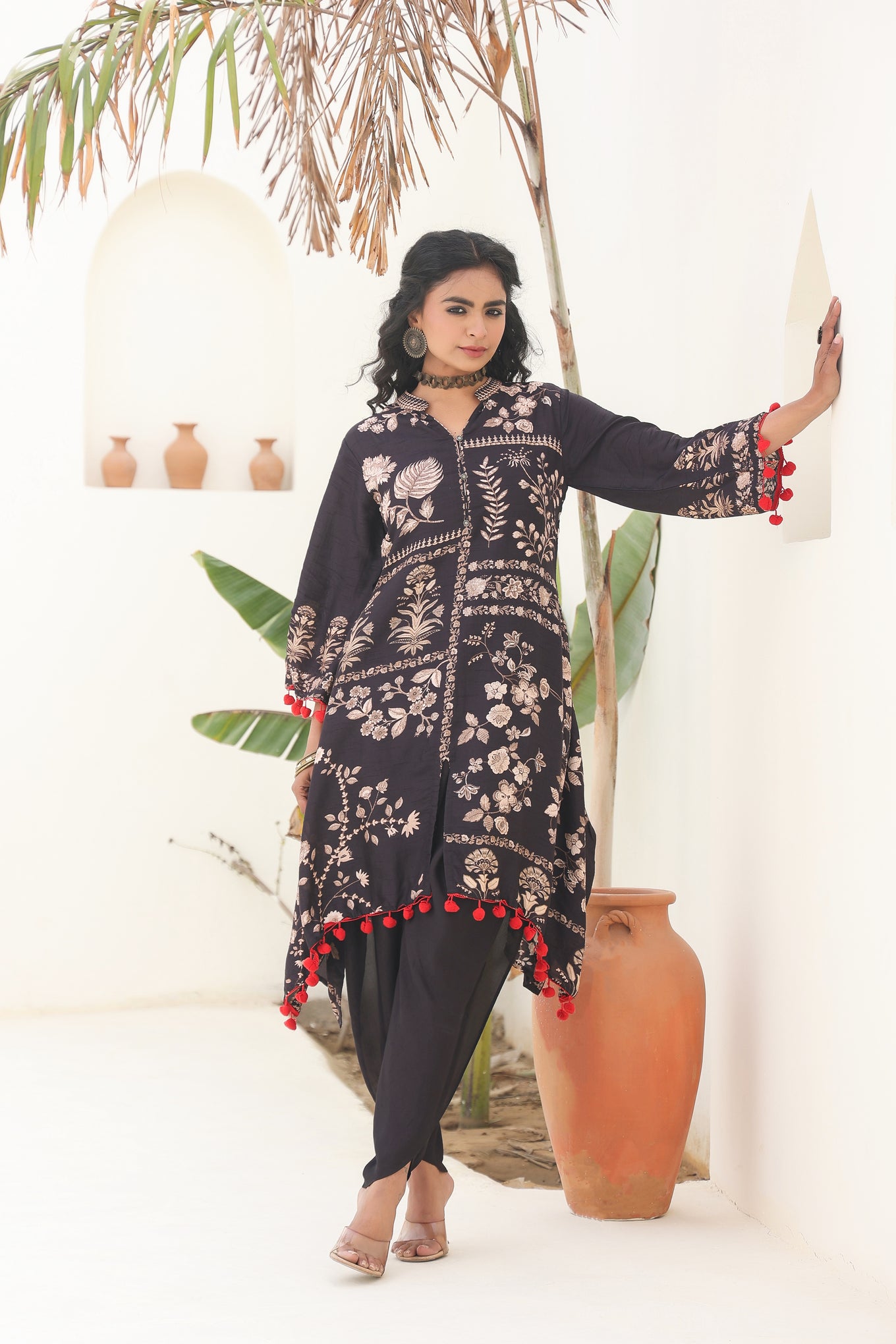 Black Embroidered Kurta Dhoti Set