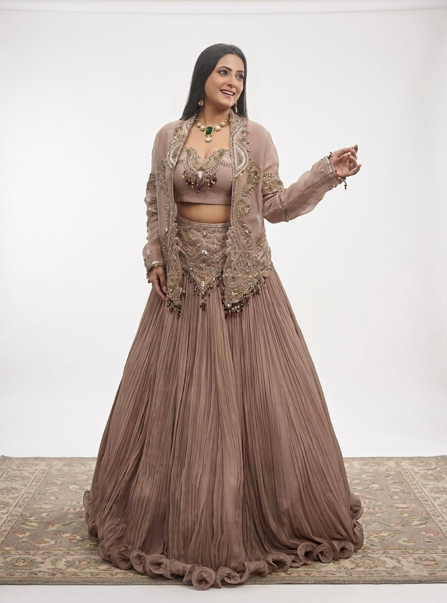 Noor Zari Handcrafted Draped Skirt Set with Jacket