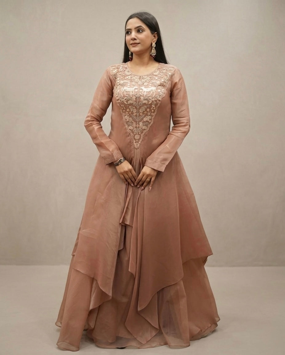 Dusty Rose Hand Embroidered Indo-Western Set