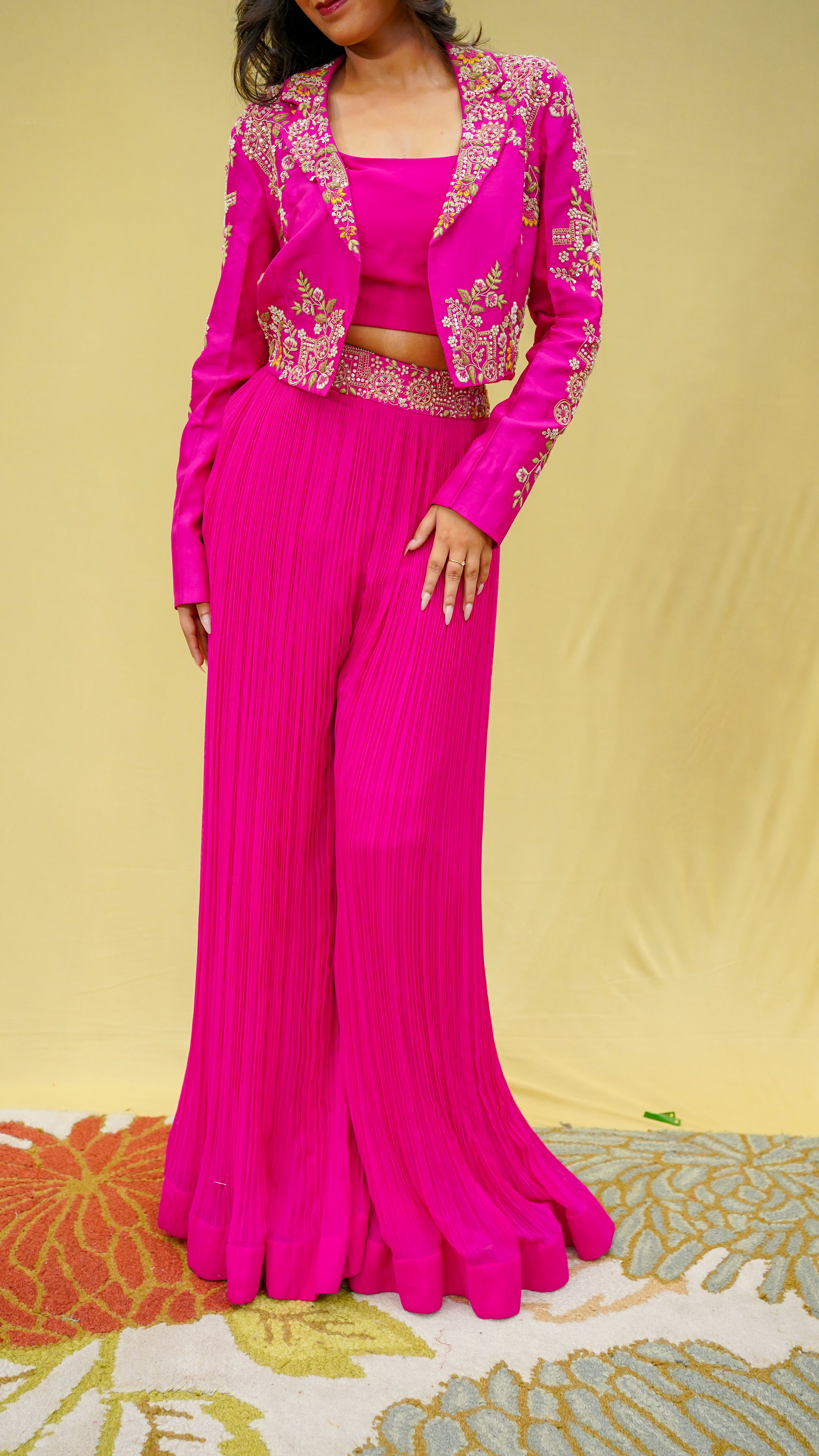 Pink Resham &amp; Zardosi Indo-Western Set