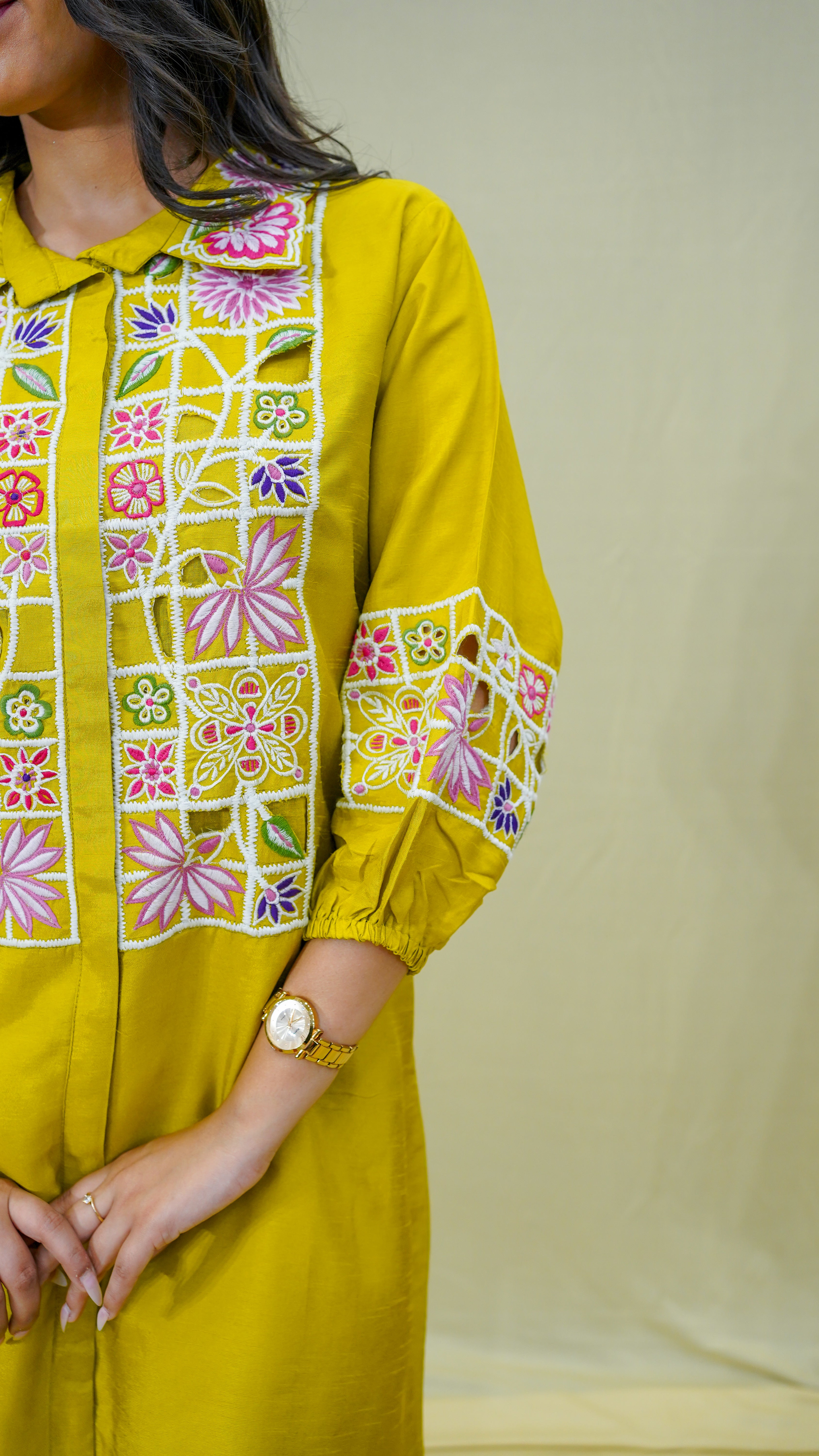 Yellow Resham Cutwork Coord Set