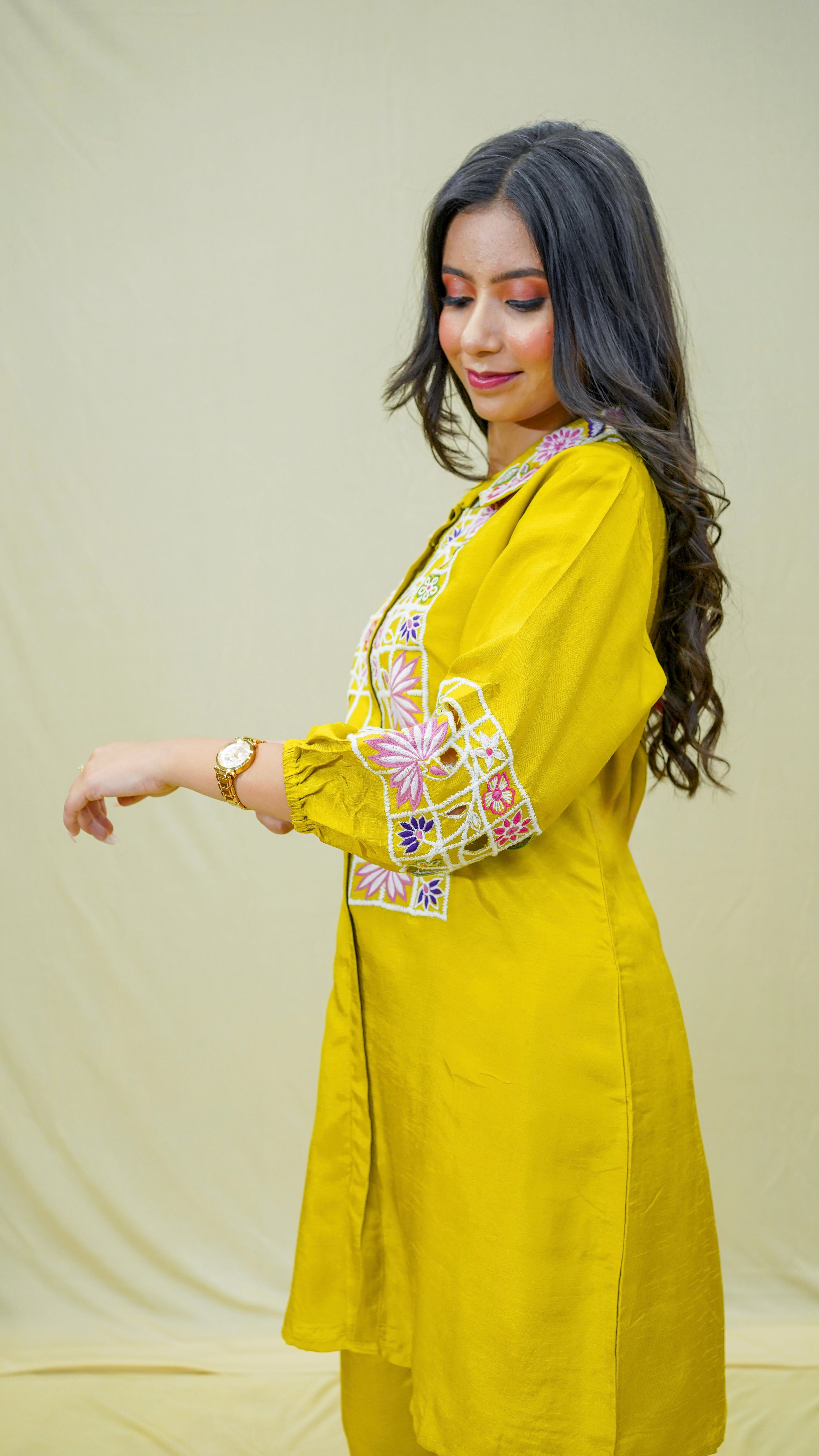 Yellow Resham Cutwork Coord Set