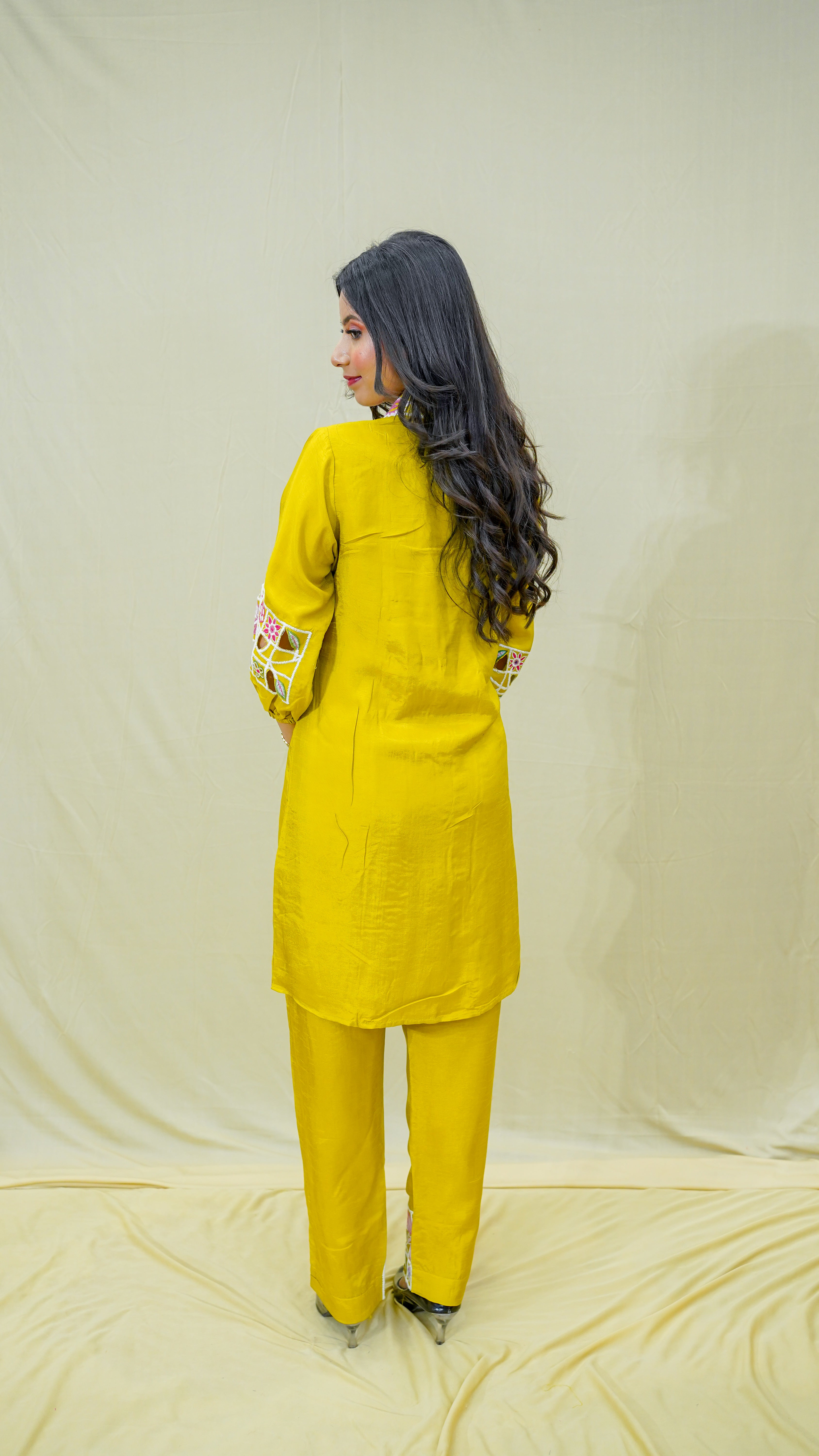 Yellow Resham Cutwork Coord Set