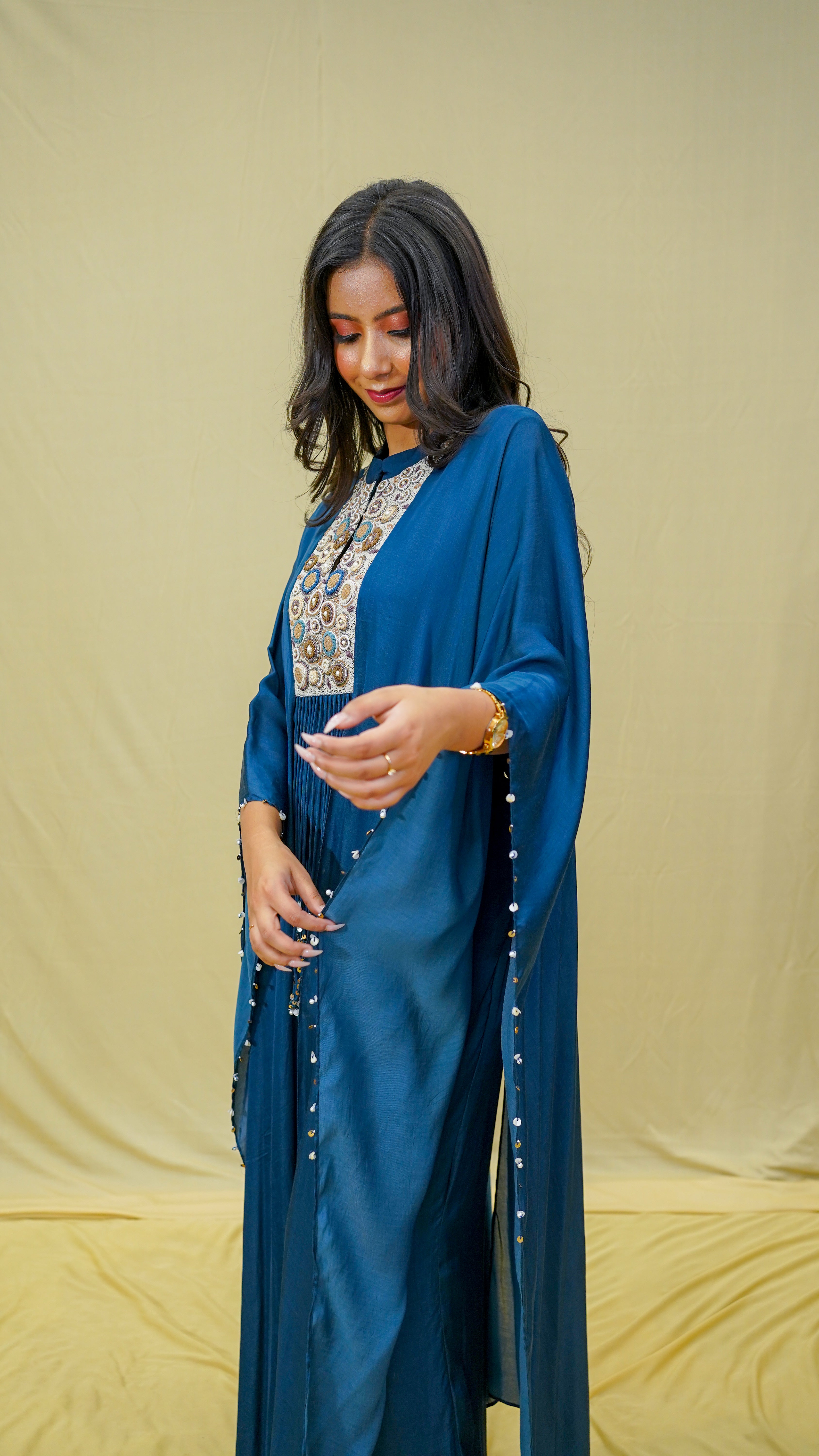 Midnight Blue Indo-Western Kaftan Set