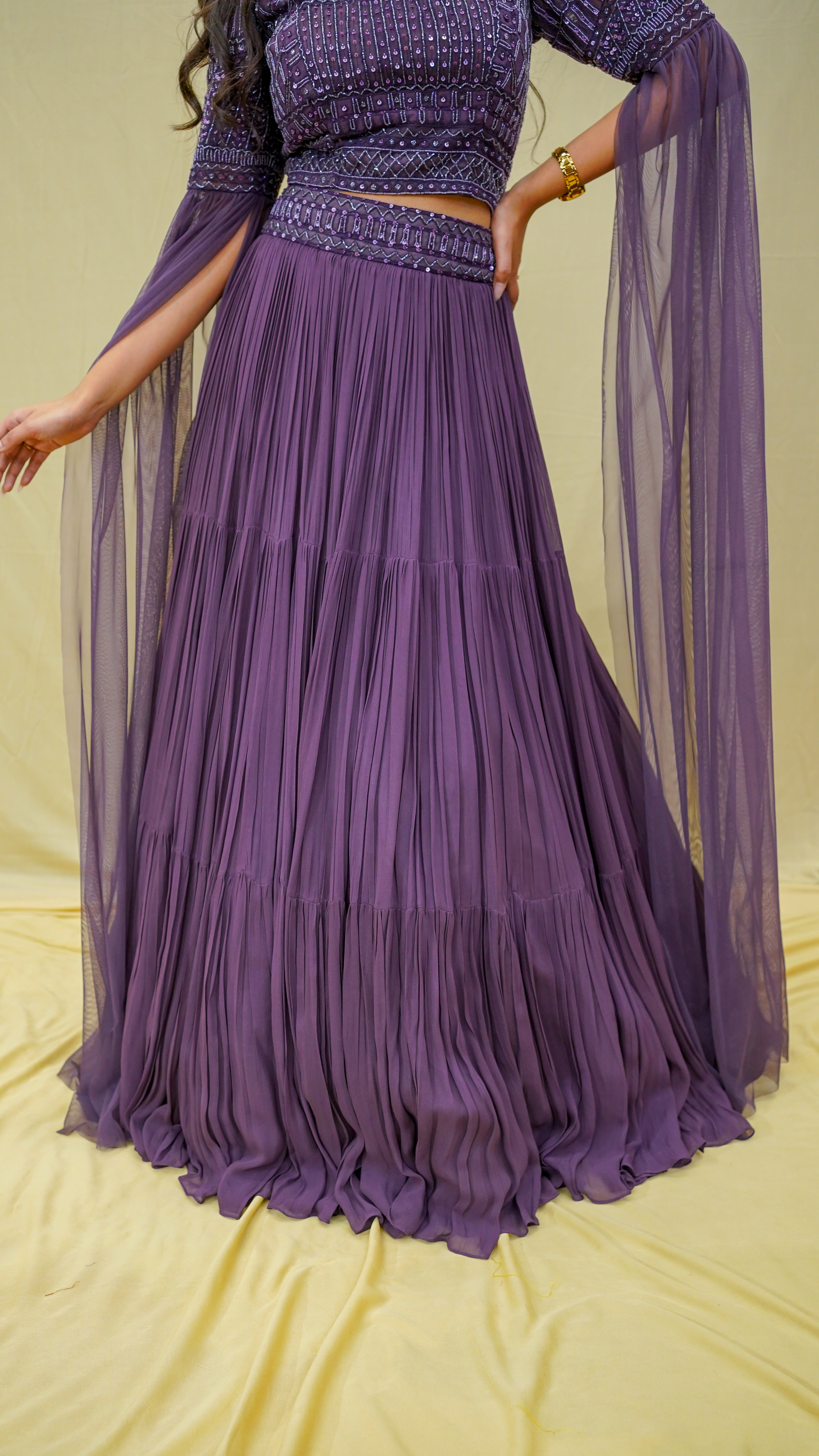 Plum Pearl-Embellished Indo-Western Set