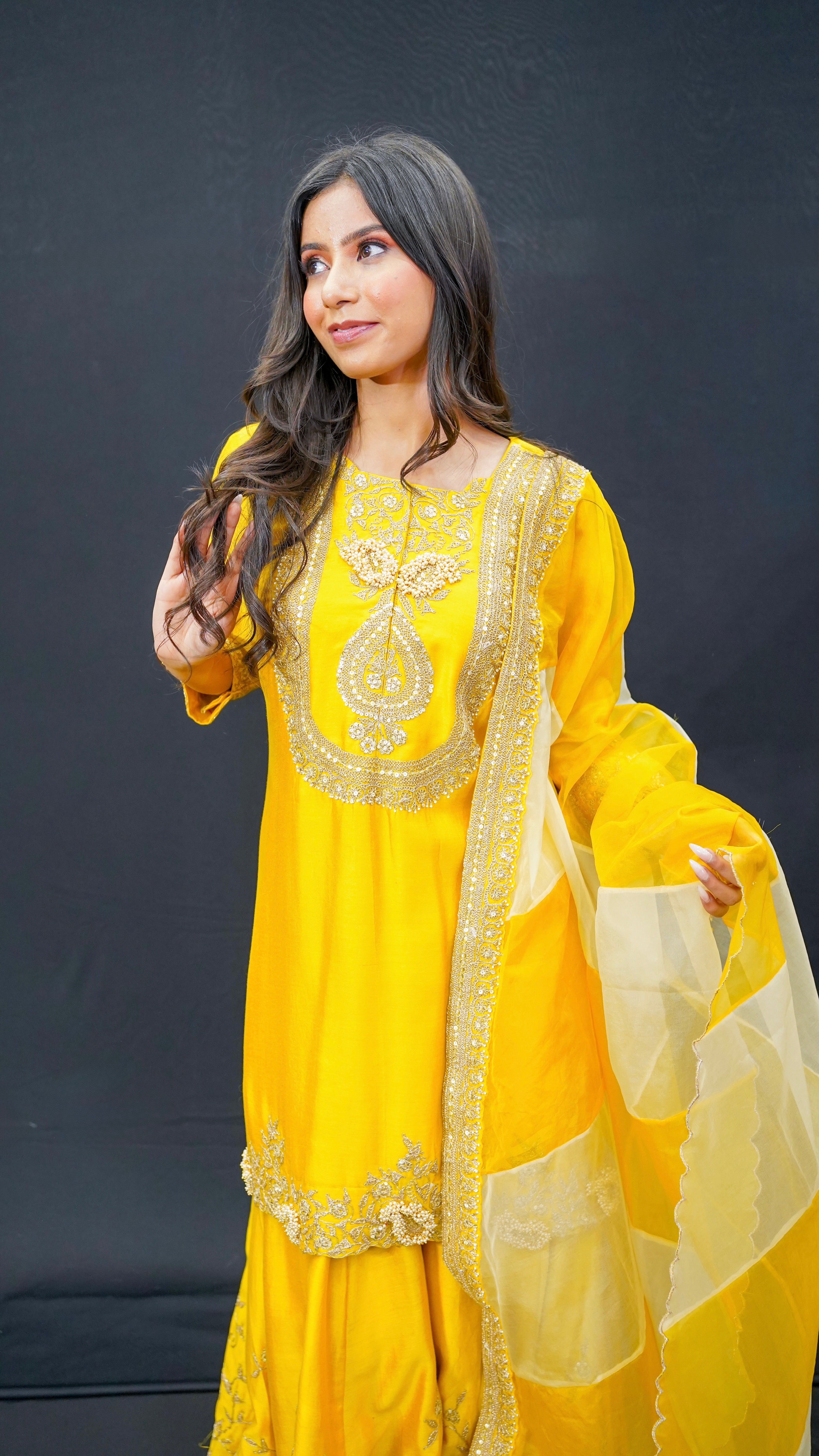 Sunshine Yellow Chanderi Silk Gharara Set with Fine Aari Taari Work