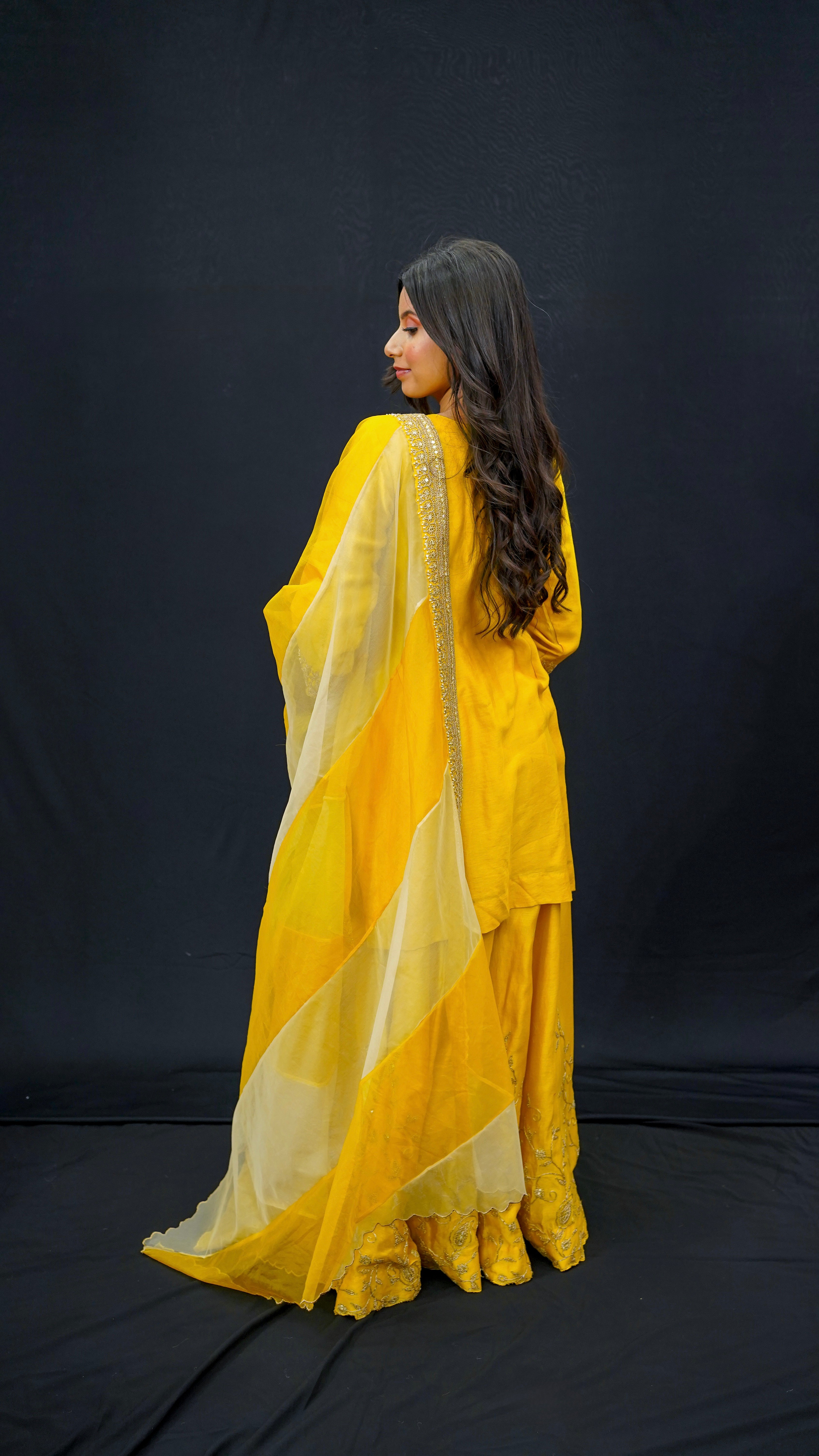 Sunshine Yellow Chanderi Silk Gharara Set with Fine Aari Taari Work