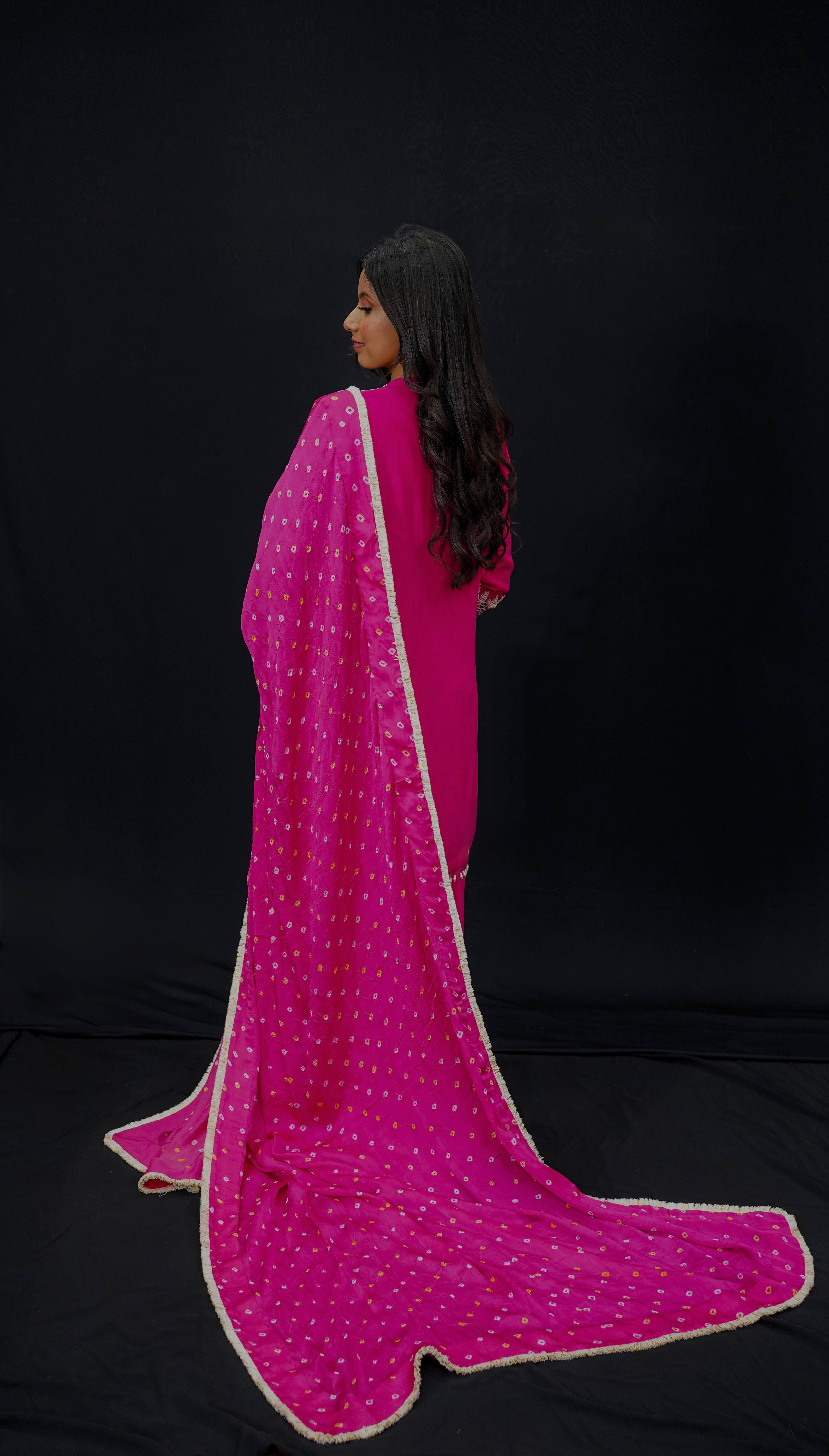 Pink Kurta Set with Bandhej Dupatta