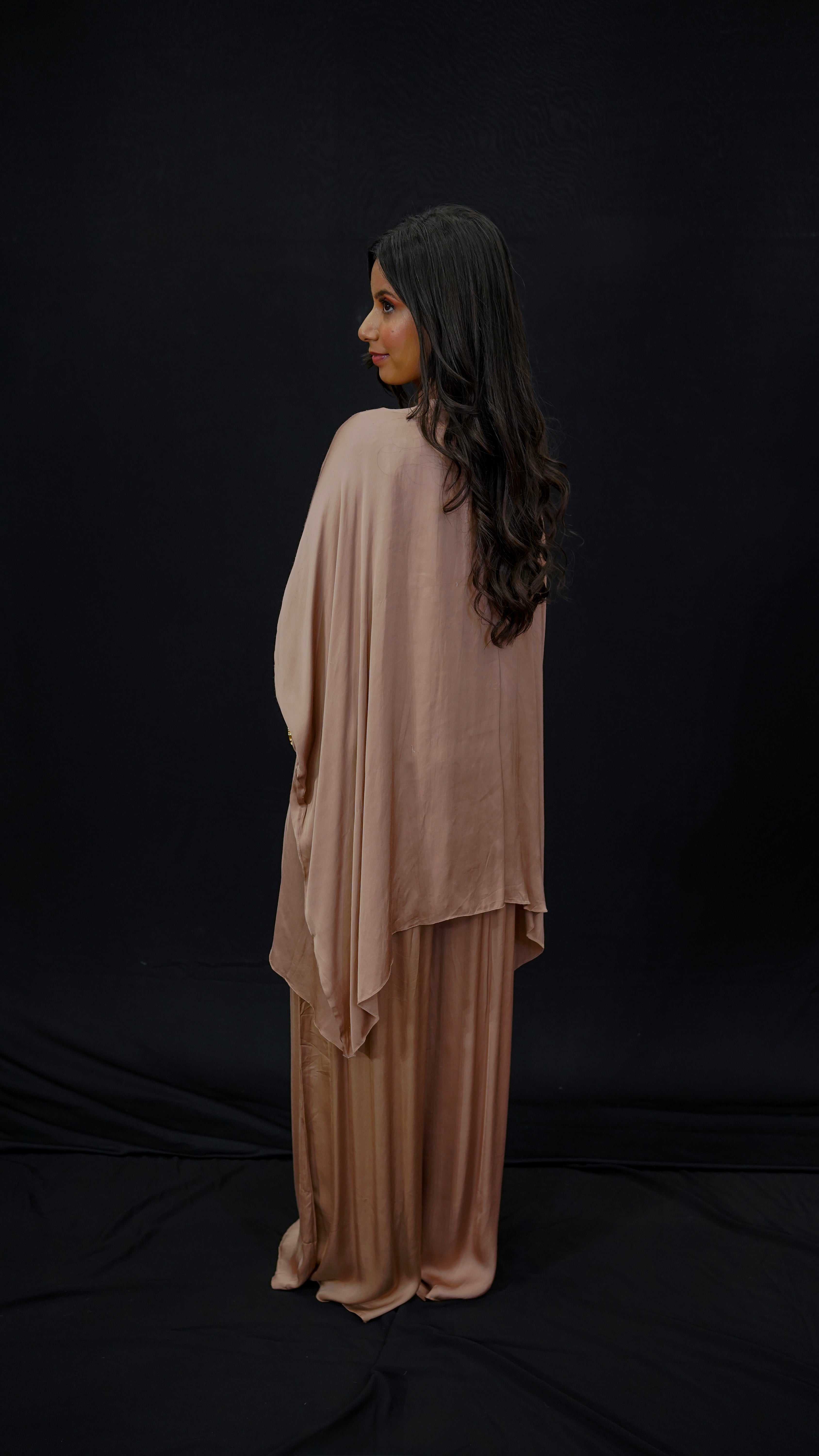 Blush Satin Cord Set with Kaftan in Resham &amp; Multi-Bead Work