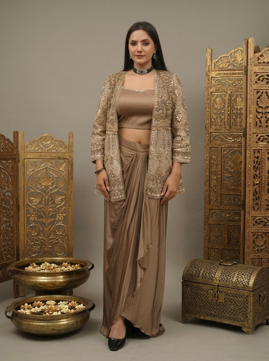 Noor Zari Embroidered Draped Skirt Set with Jacket