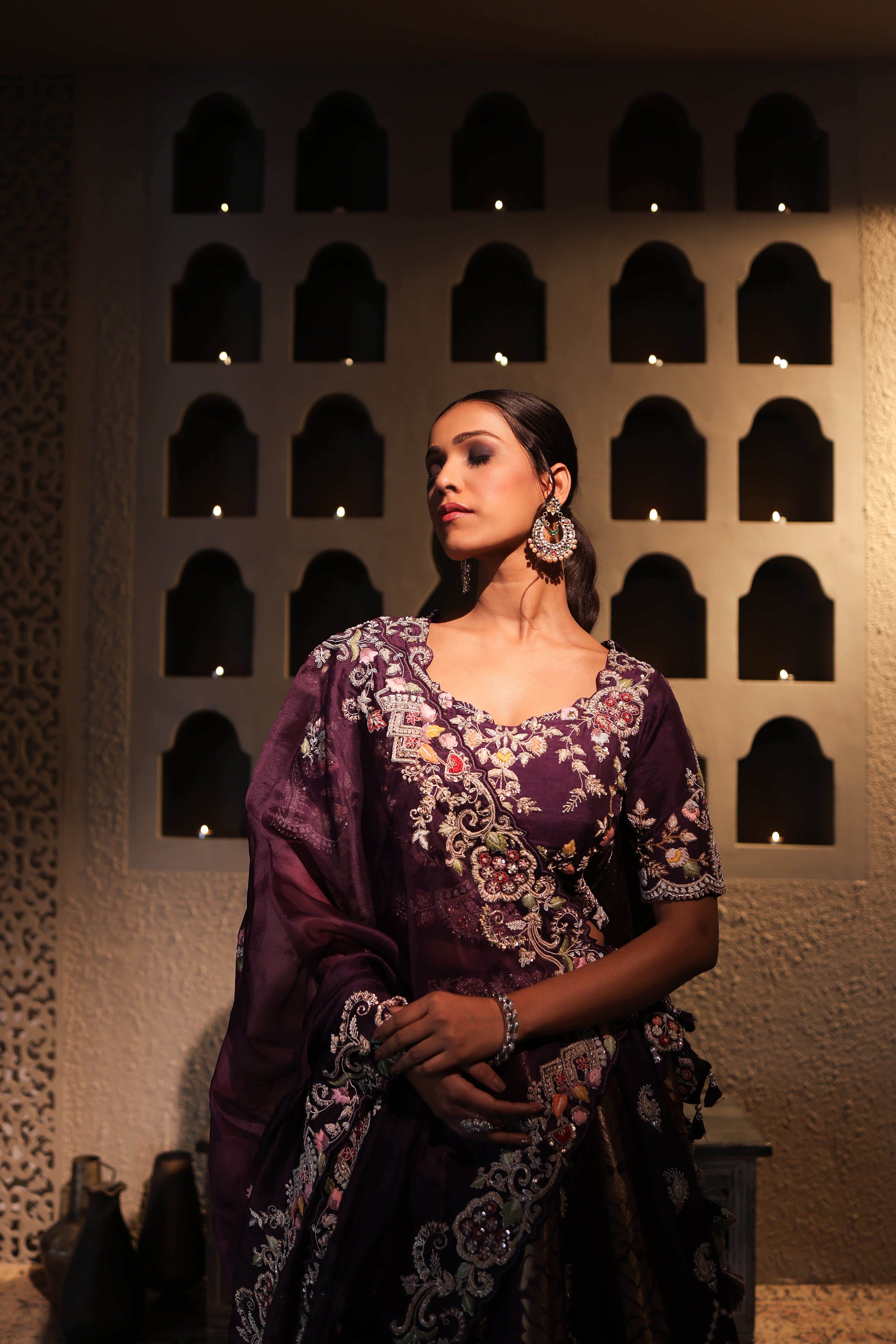 Royal Plum Banarasi Silk Lehenga Set