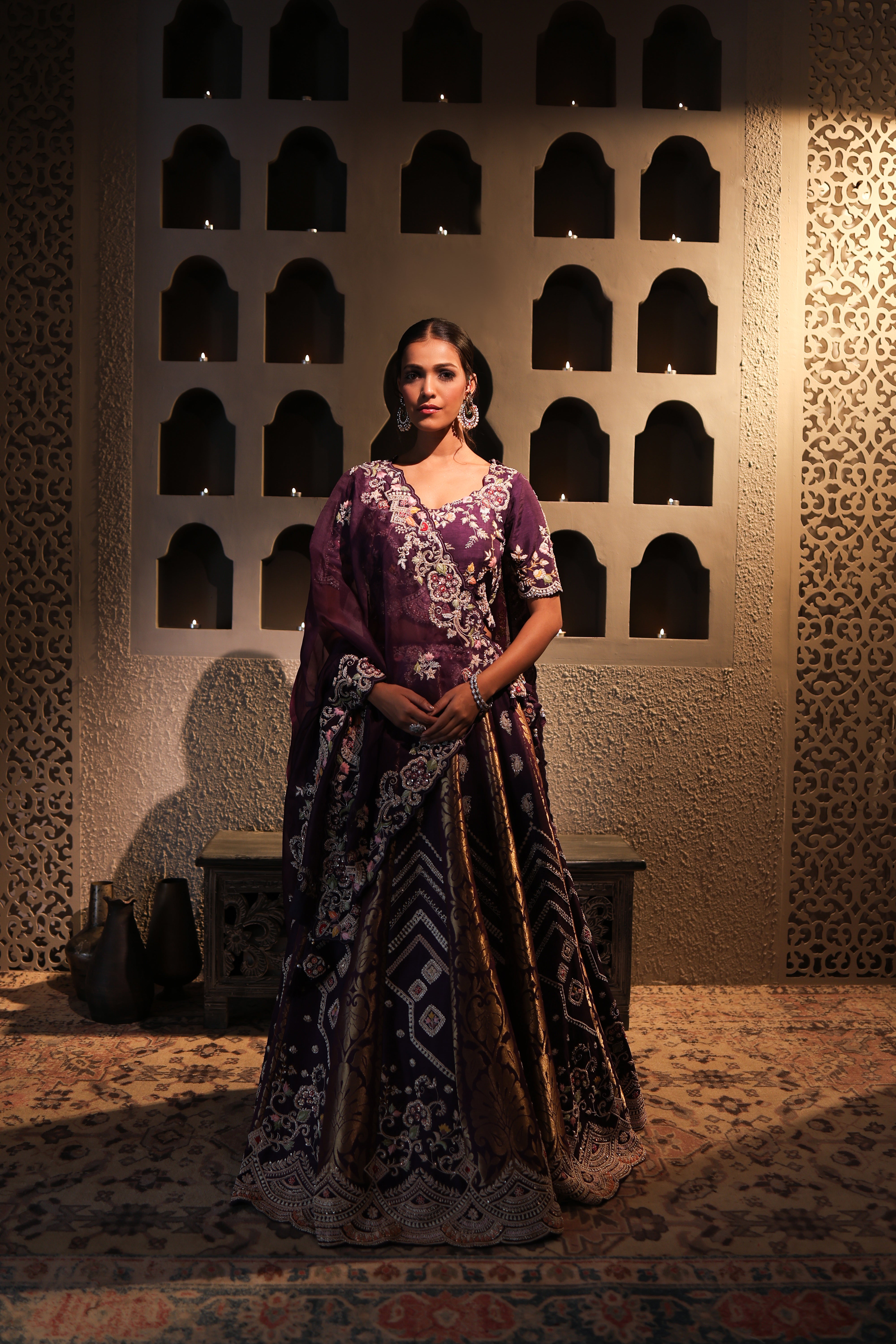 Royal Plum Banarasi Silk Lehenga Set