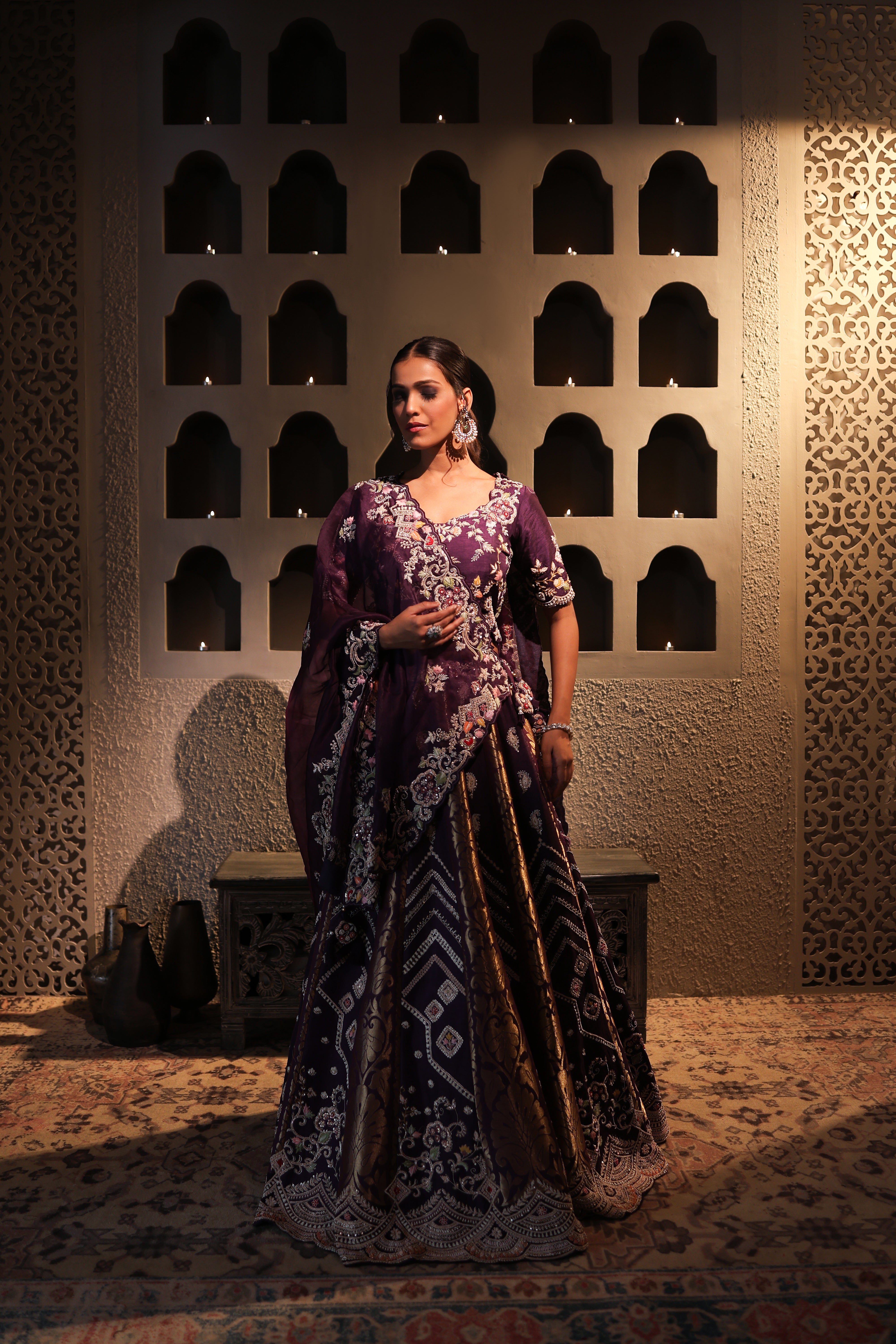 Royal Plum Banarasi Silk Lehenga Set
