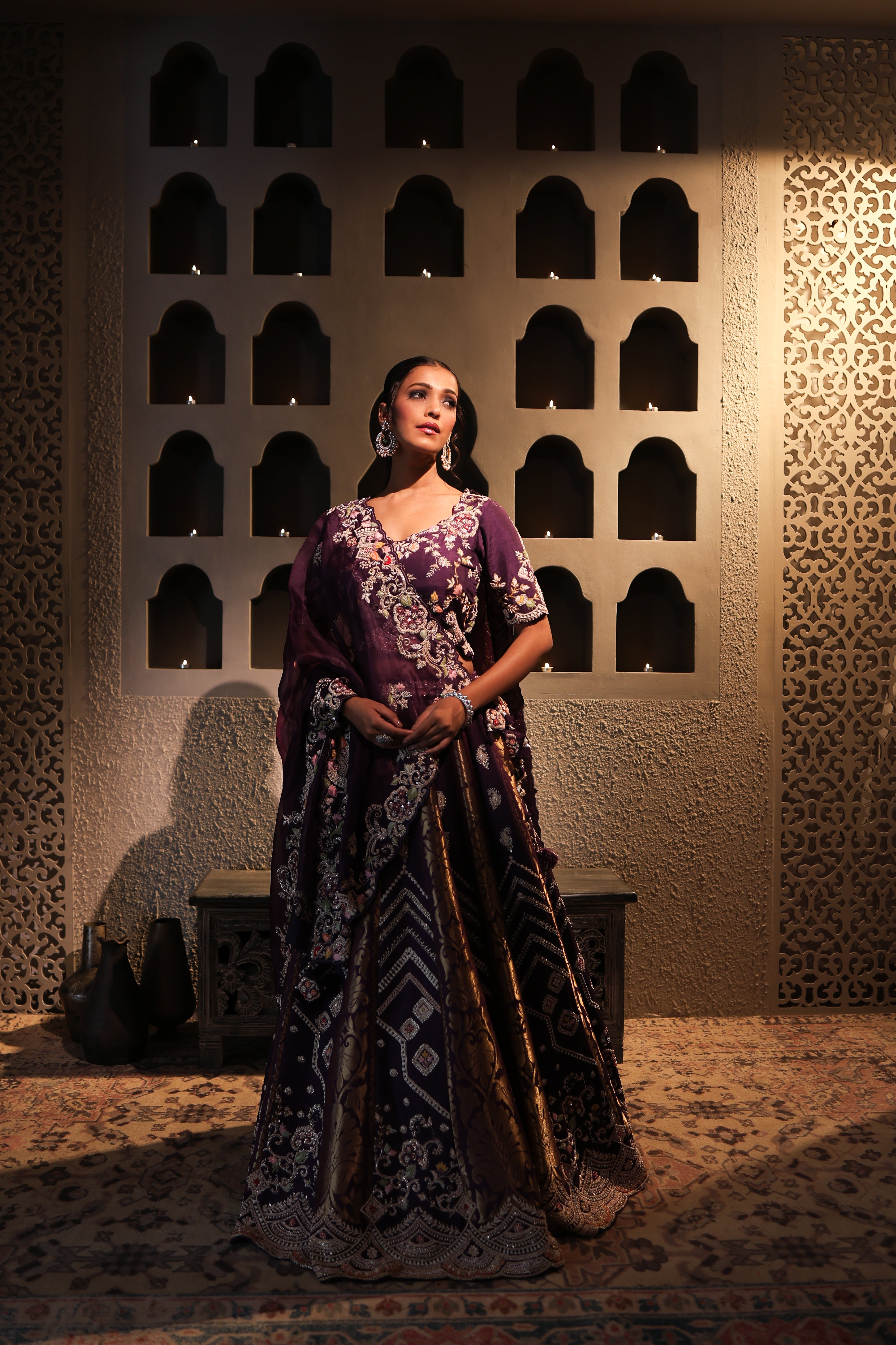 Royal Plum Banarasi Silk Lehenga Set