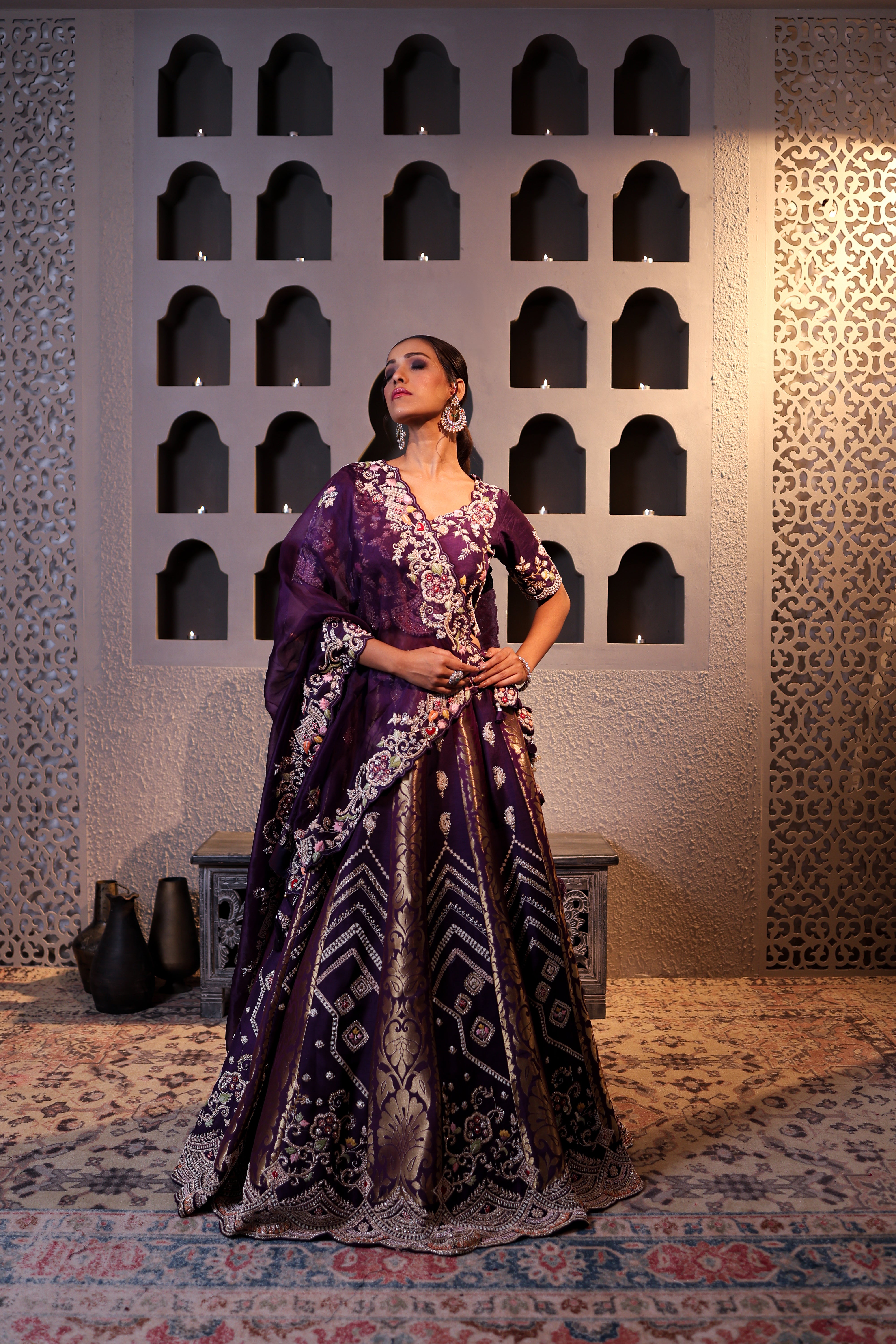 Royal Plum Banarasi Silk Lehenga Set