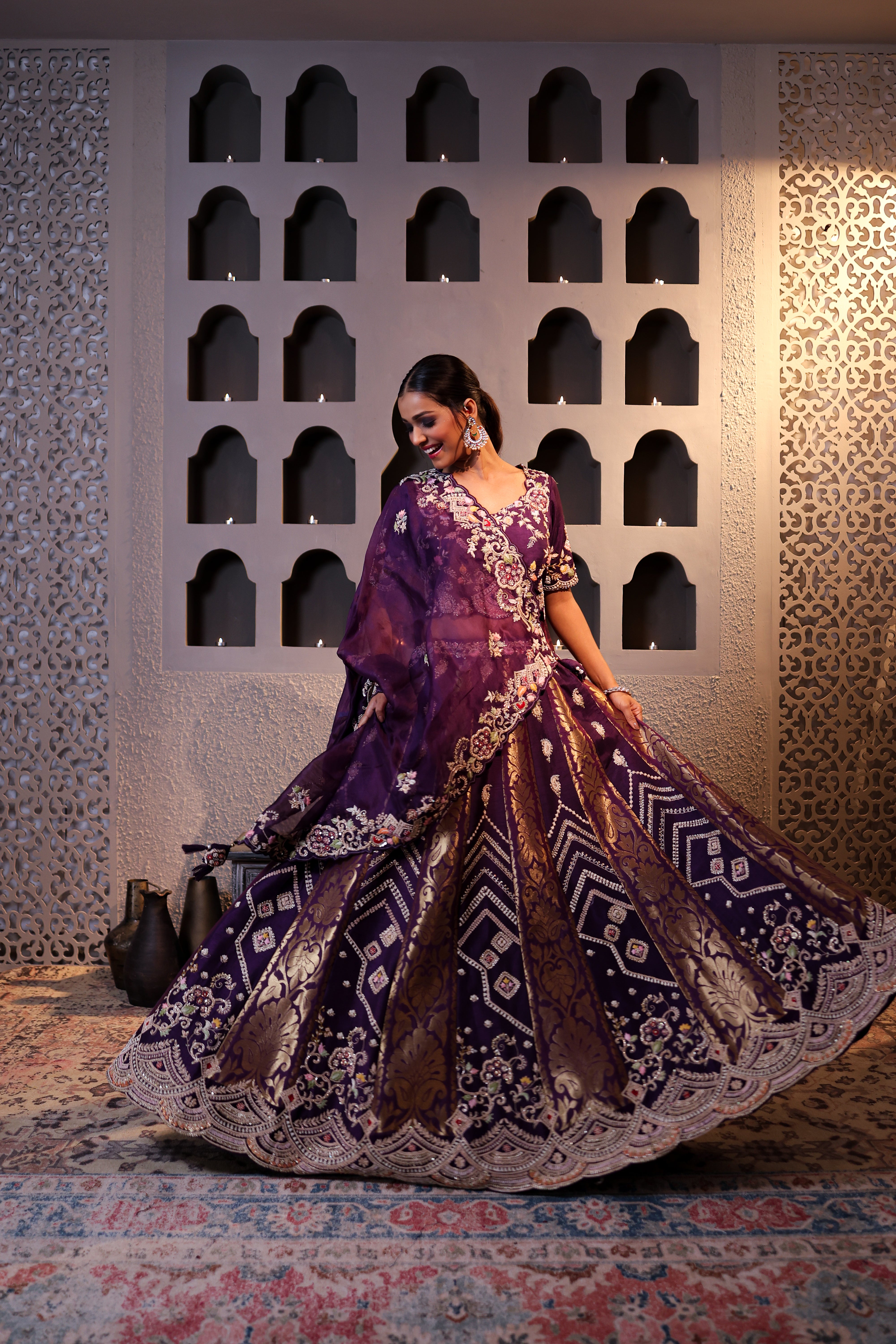 Royal Plum Banarasi Silk Lehenga Set