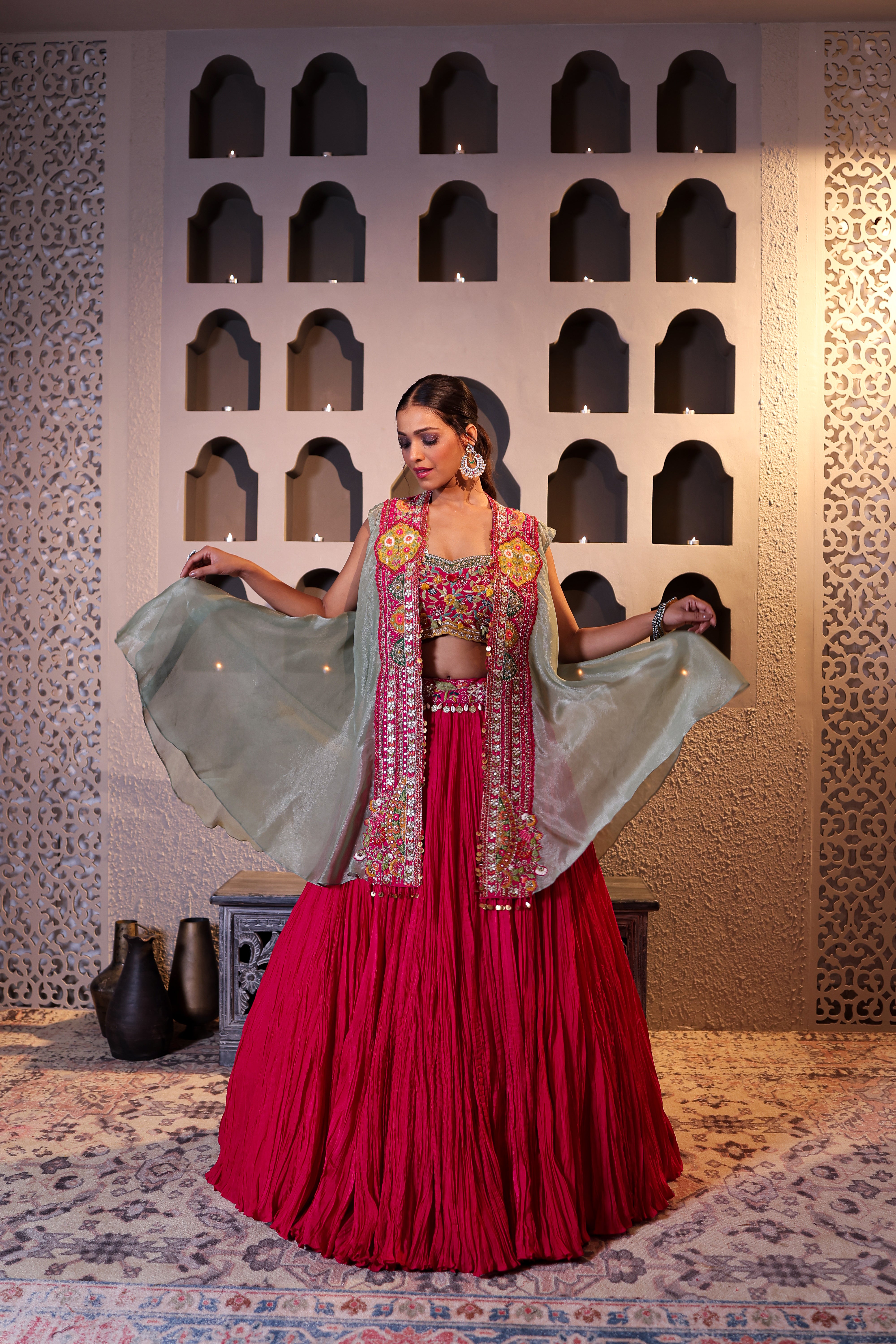 Crimson Silk Cape Lehenga Set