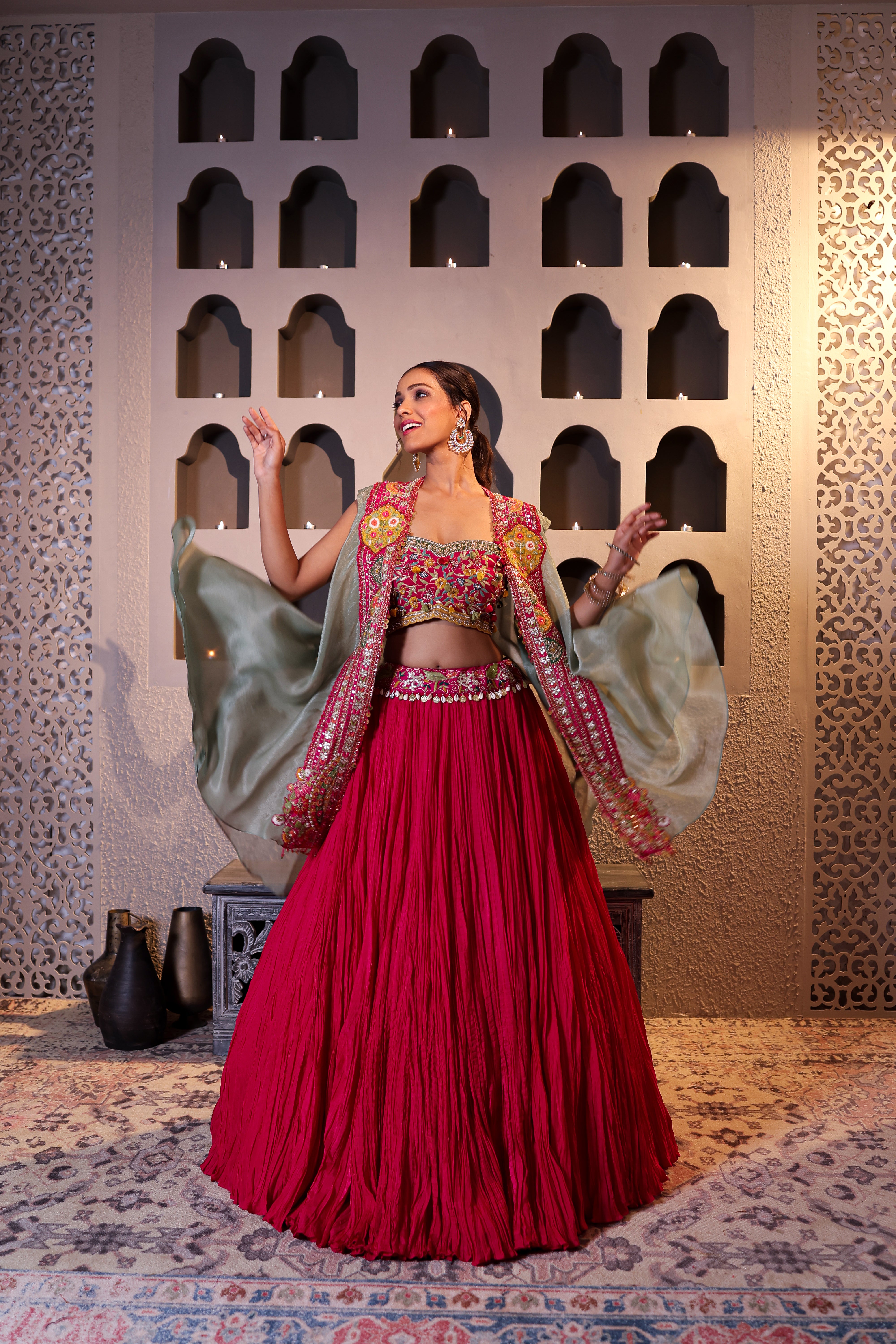 Crimson Silk Cape Lehenga Set