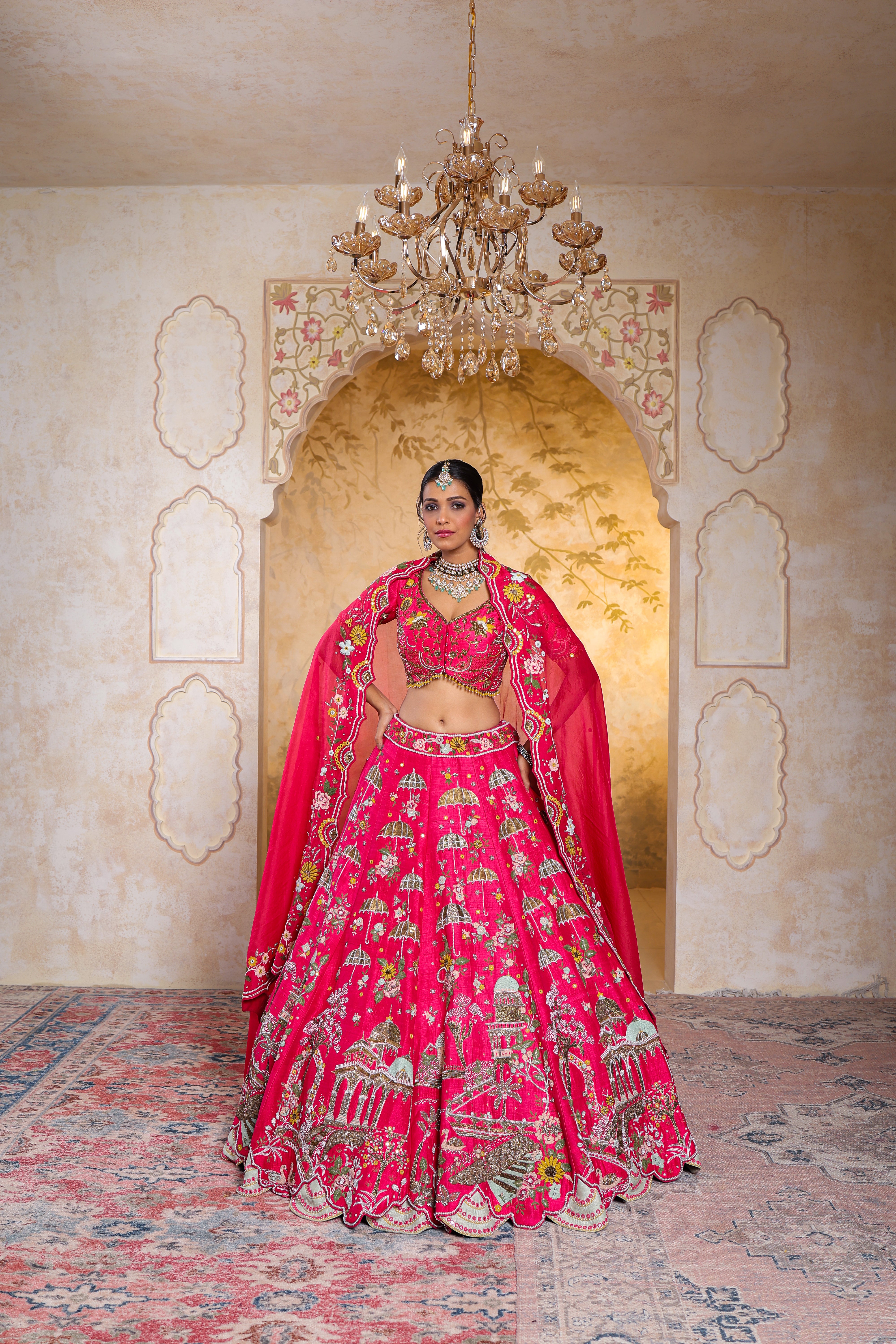 Pink Heritage Lehenga Set with Handcrafted Embroidery