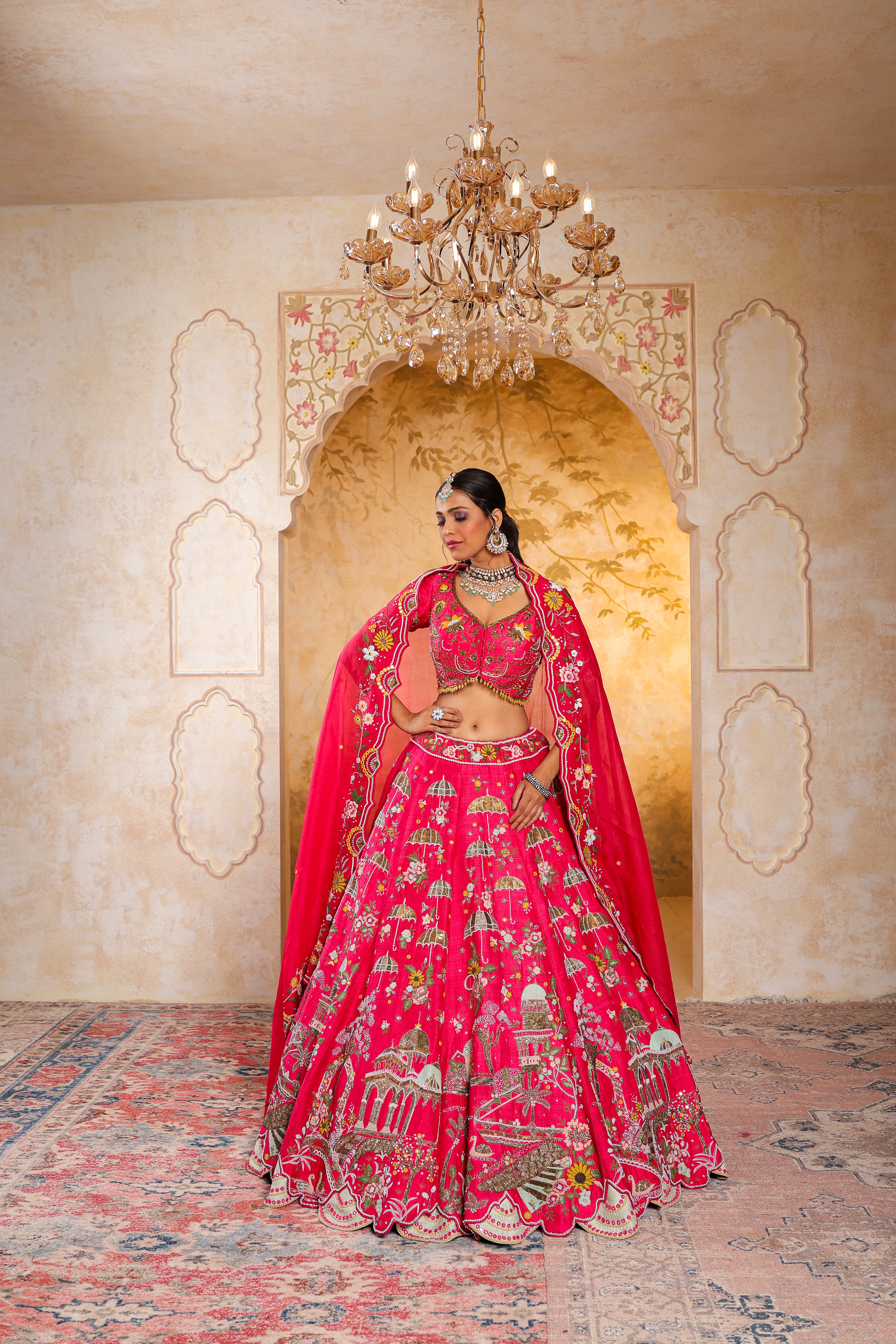 Pink Heritage Lehenga Set with Handcrafted Embroidery