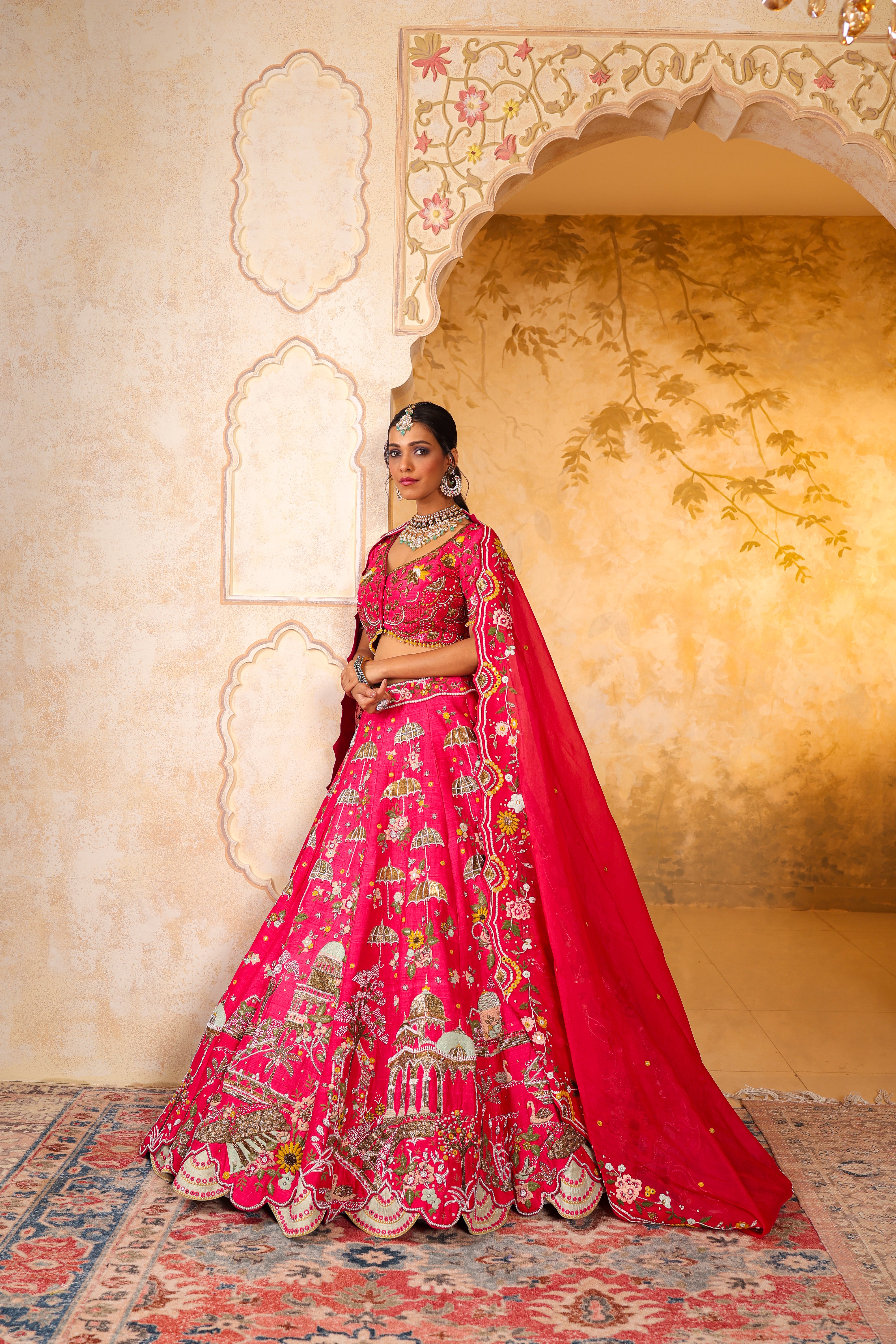 Pink Heritage Lehenga Set with Handcrafted Embroidery