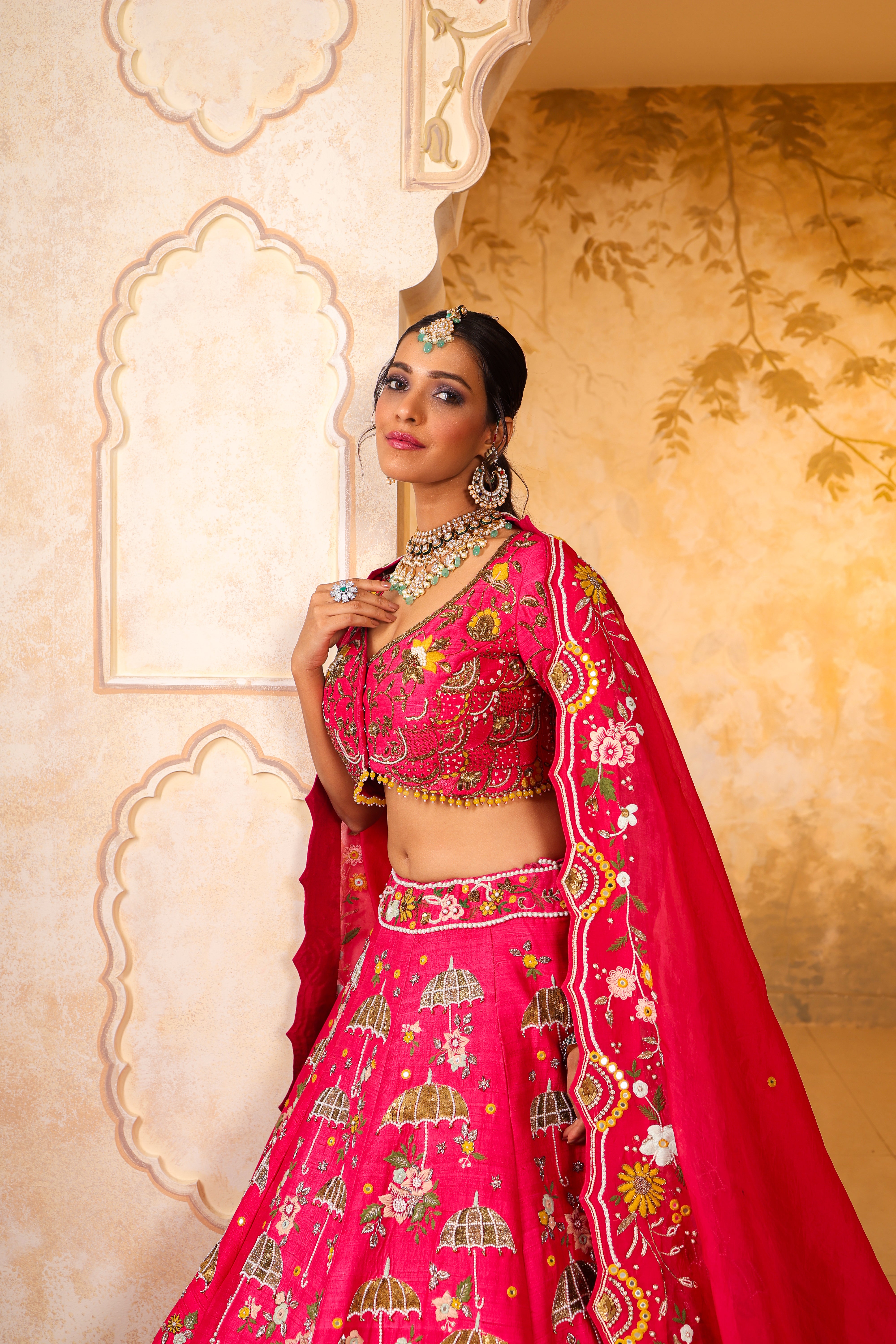 Pink Heritage Lehenga Set with Handcrafted Embroidery