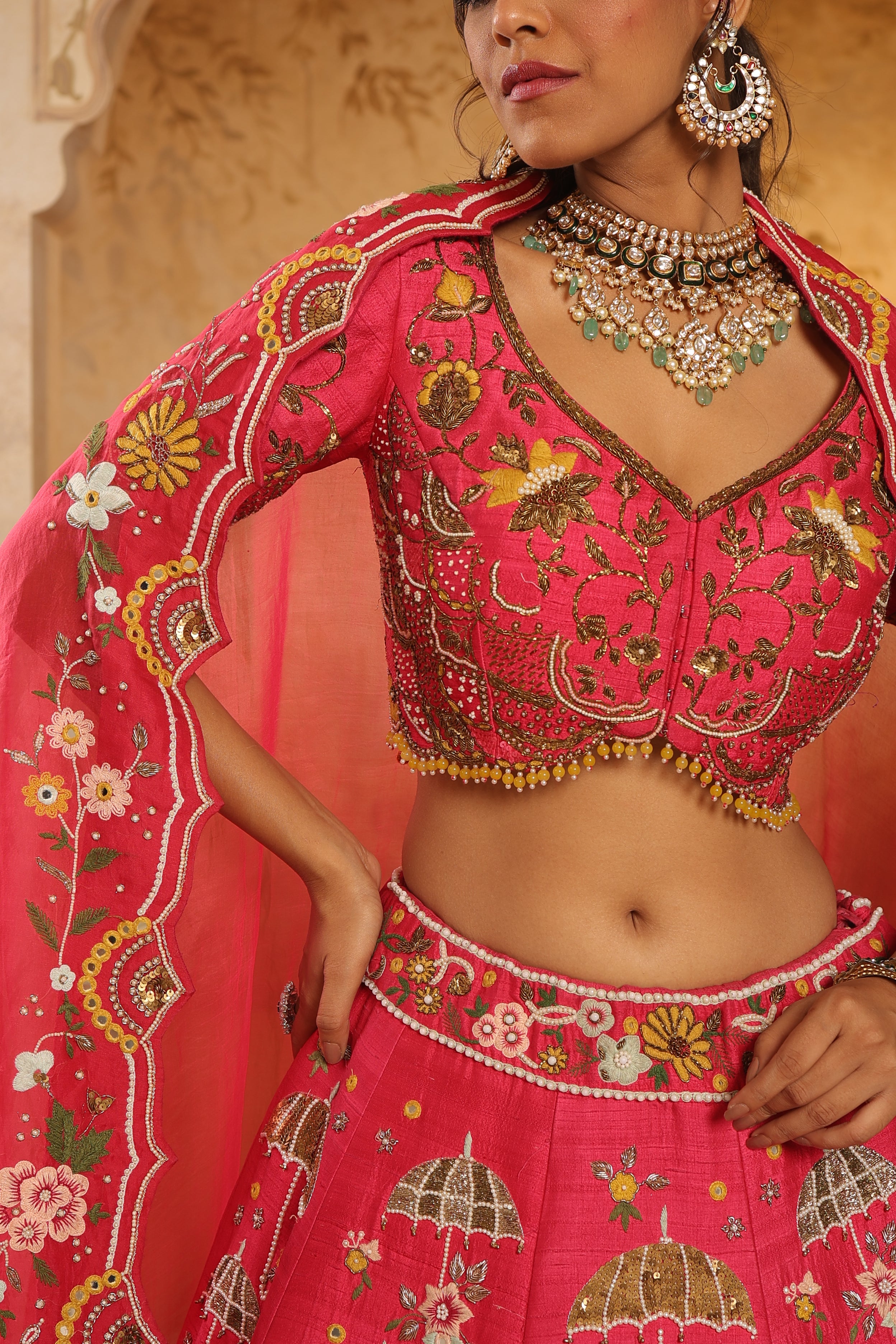 Pink Heritage Lehenga Set with Handcrafted Embroidery