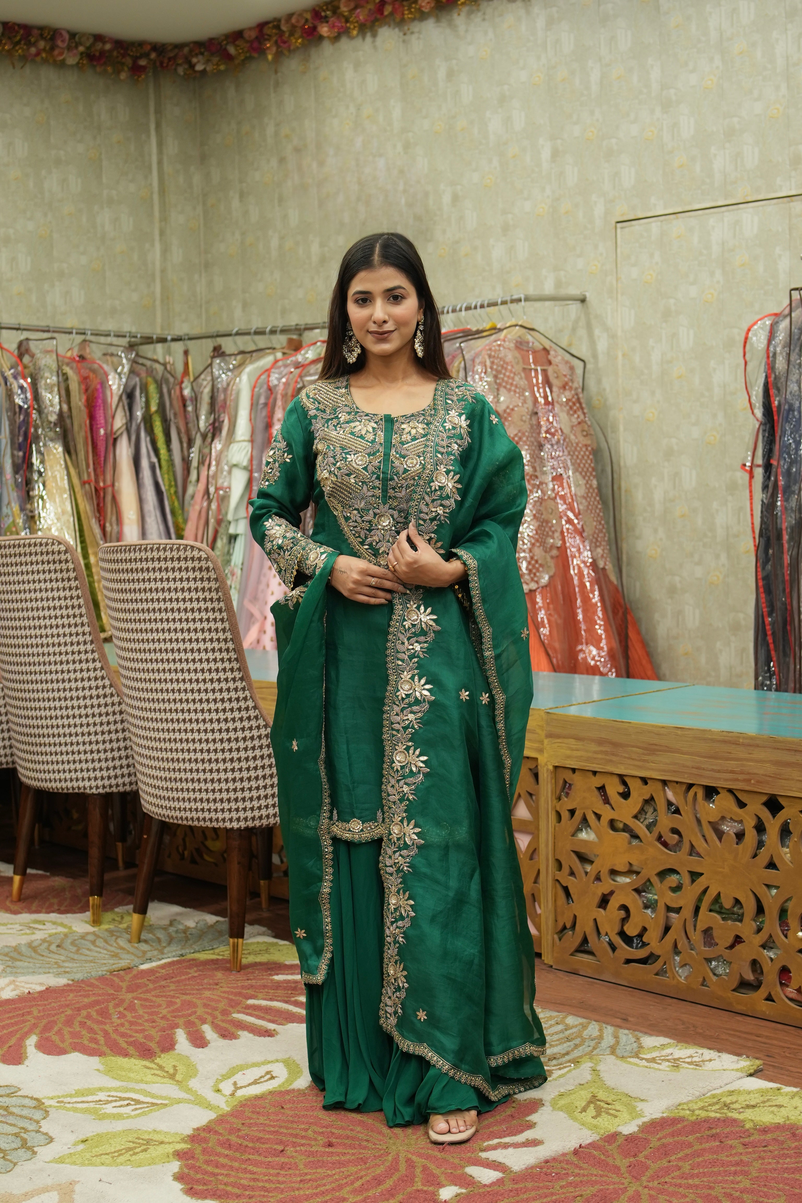 Emerald Green Handcrafted Sharara Set