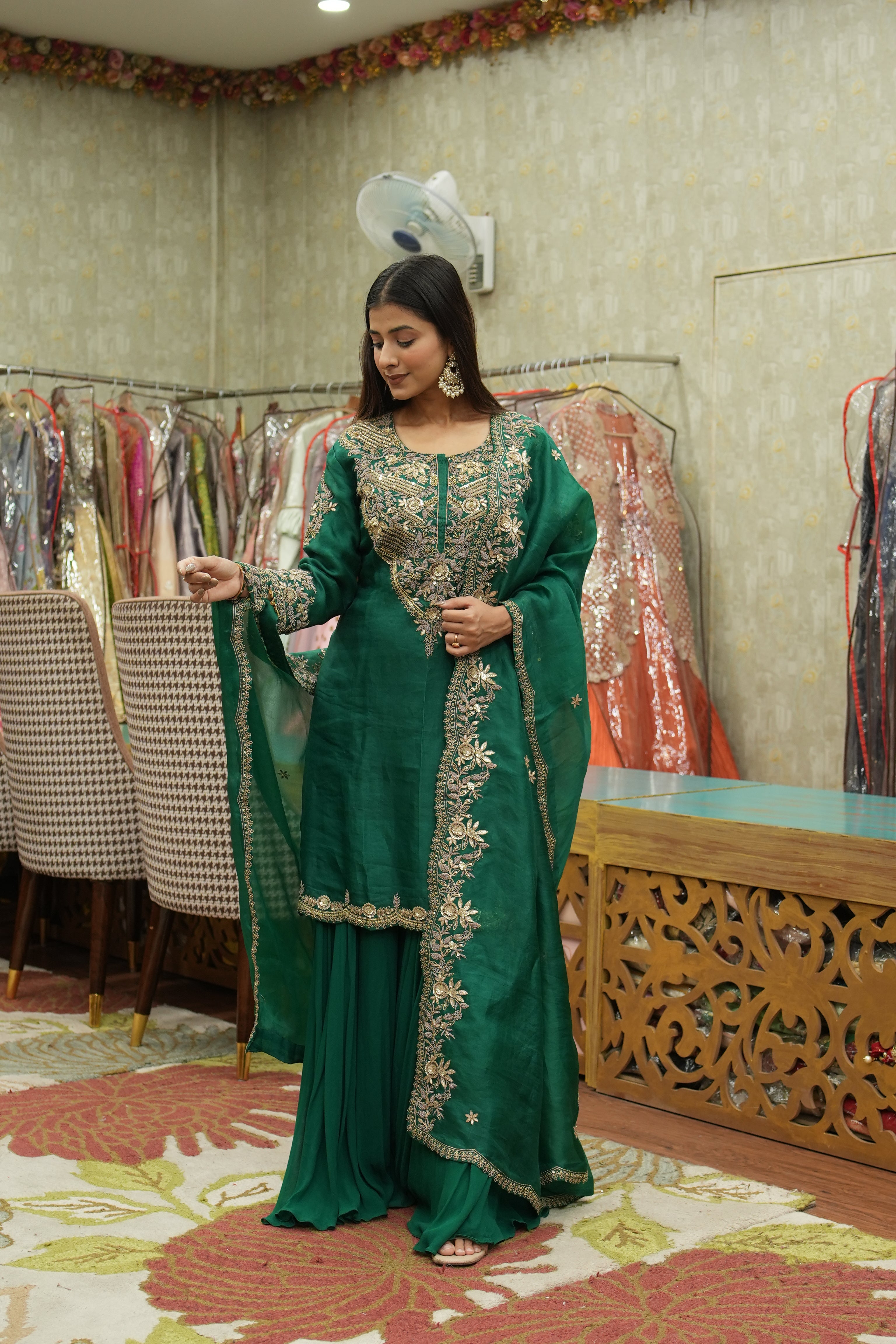 Emerald Green Handcrafted Sharara Set