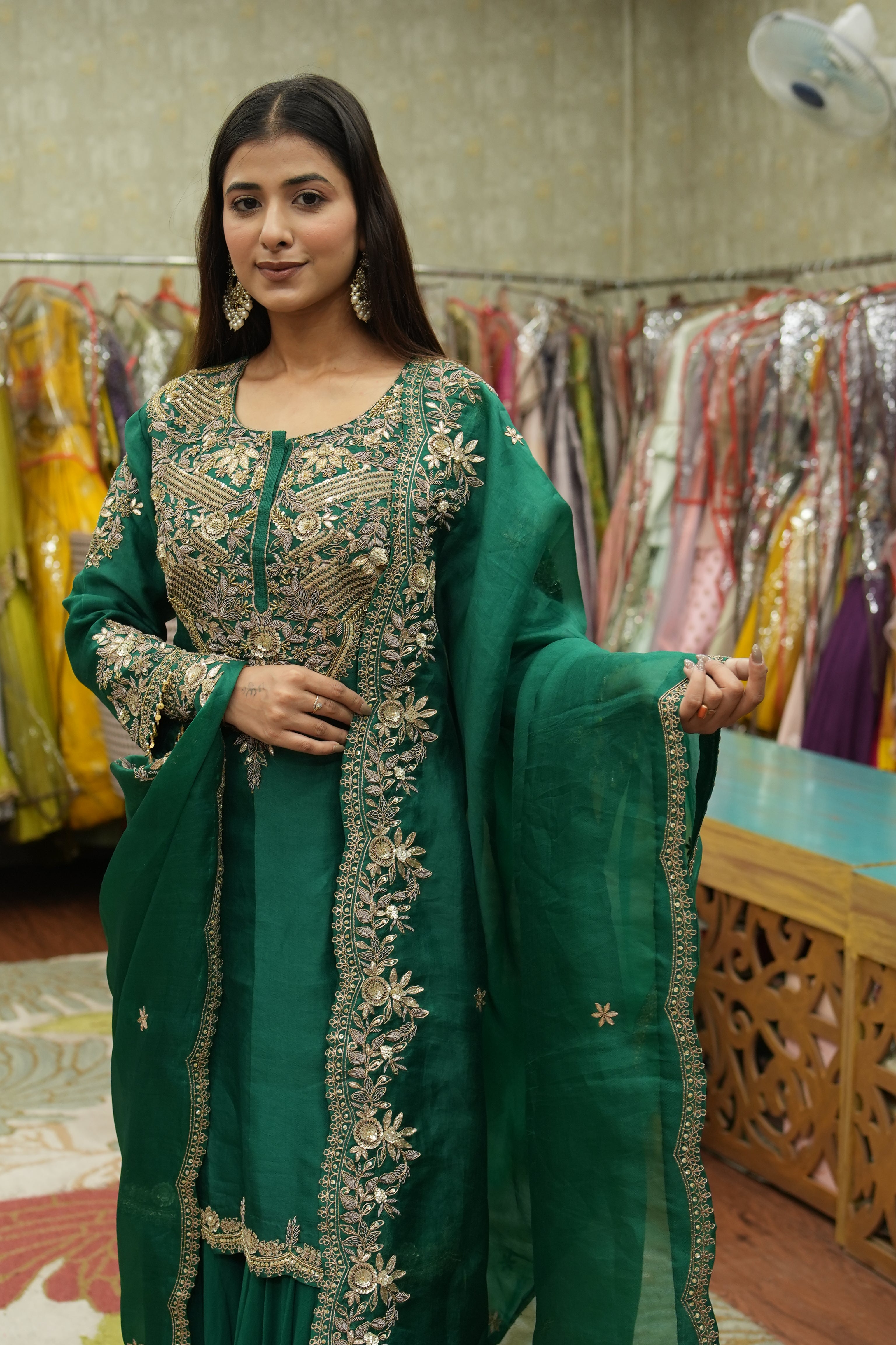 Emerald Green Handcrafted Sharara Set