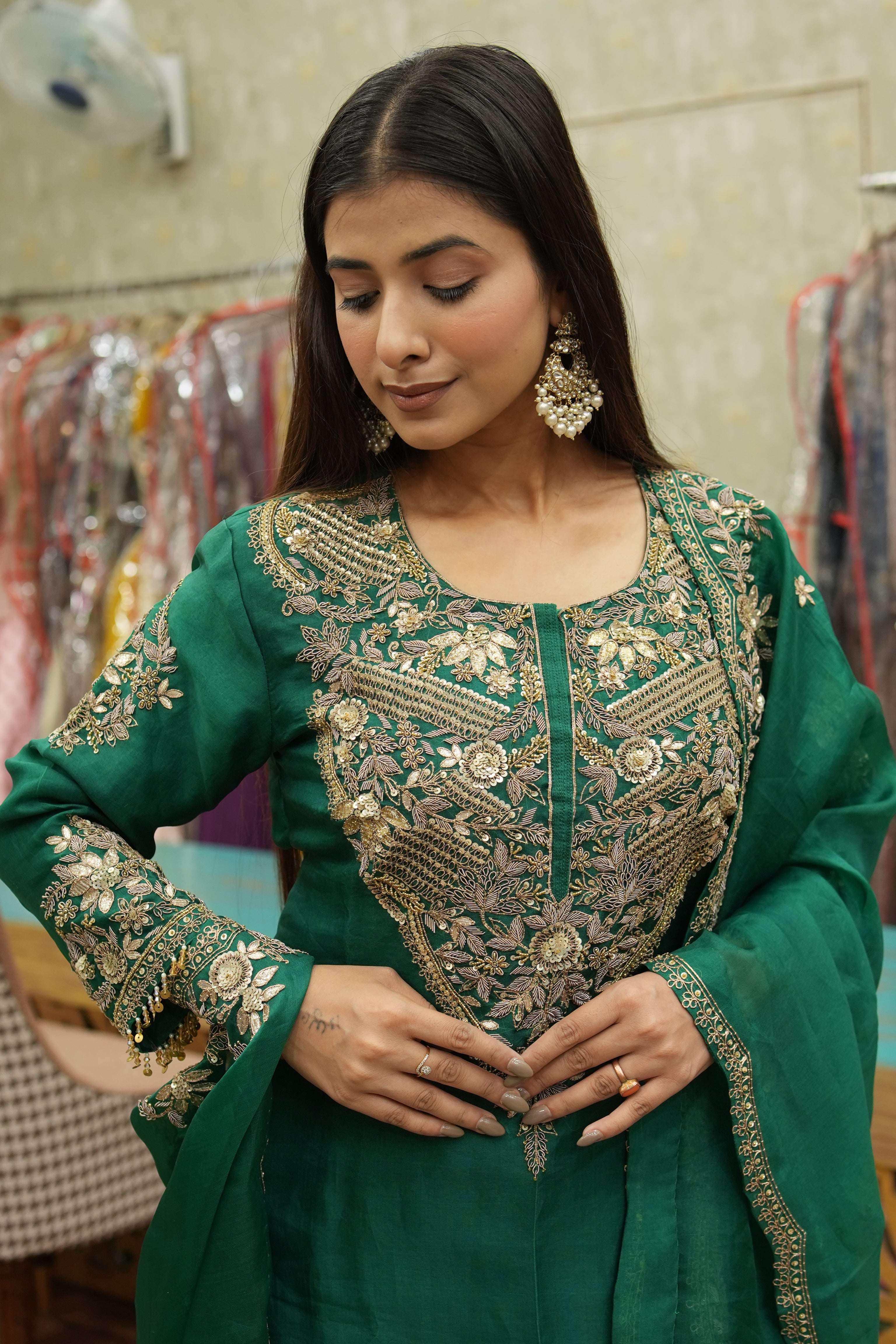 Emerald Green Handcrafted Sharara Set
