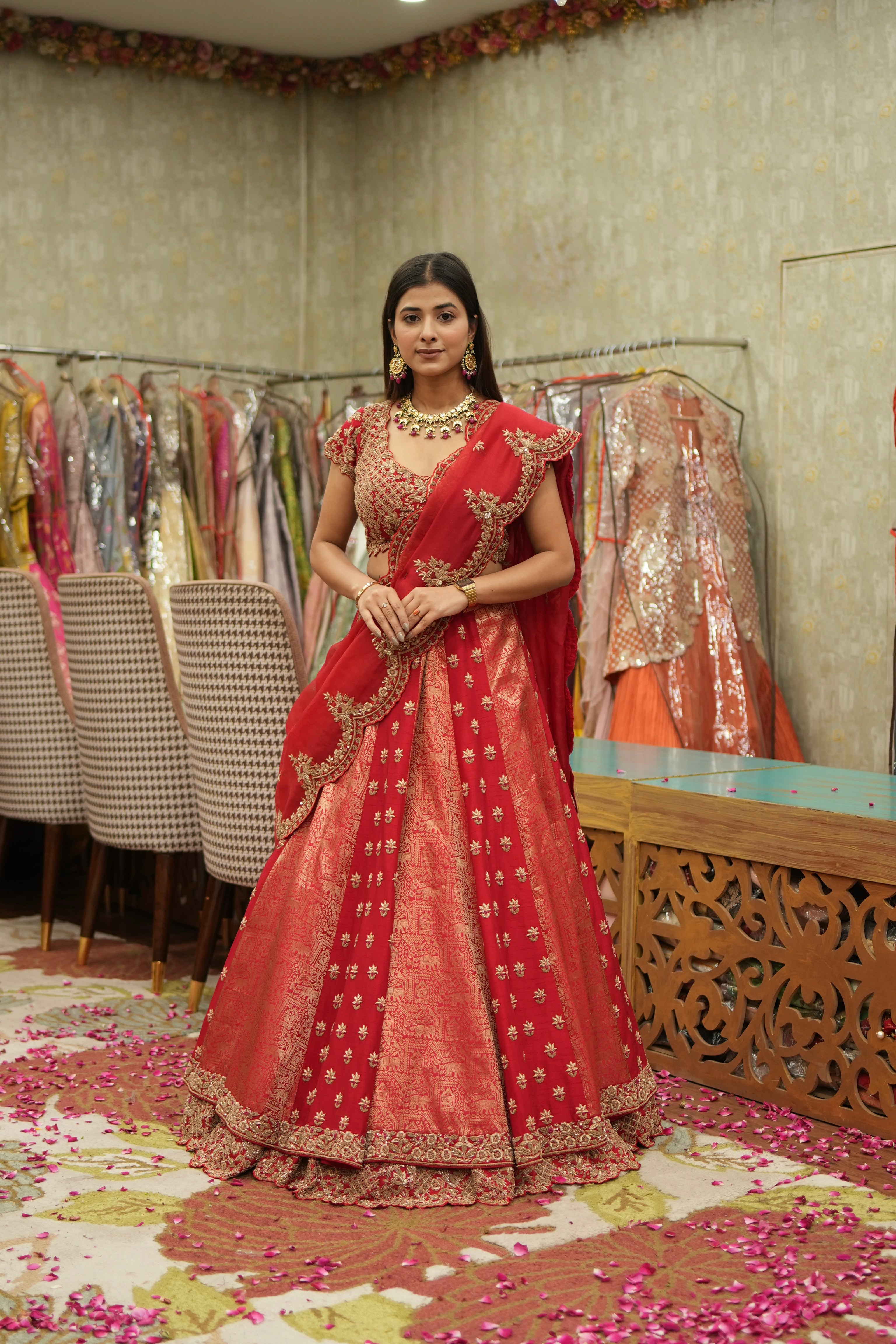 Handcrafted Banarasi Silk Zari Lehenga Set – Red