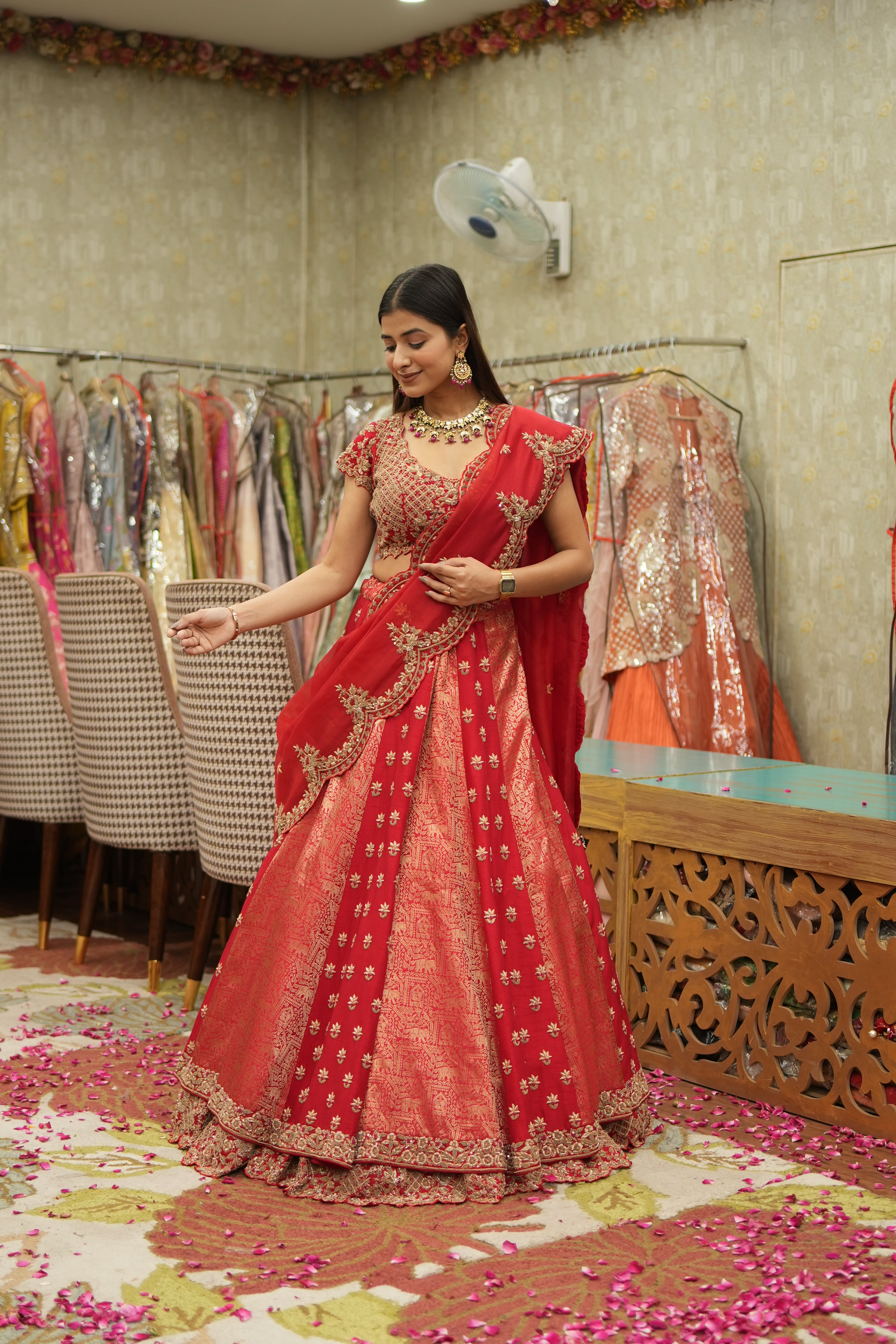 Handcrafted Banarasi Silk Zari Lehenga Set – Red