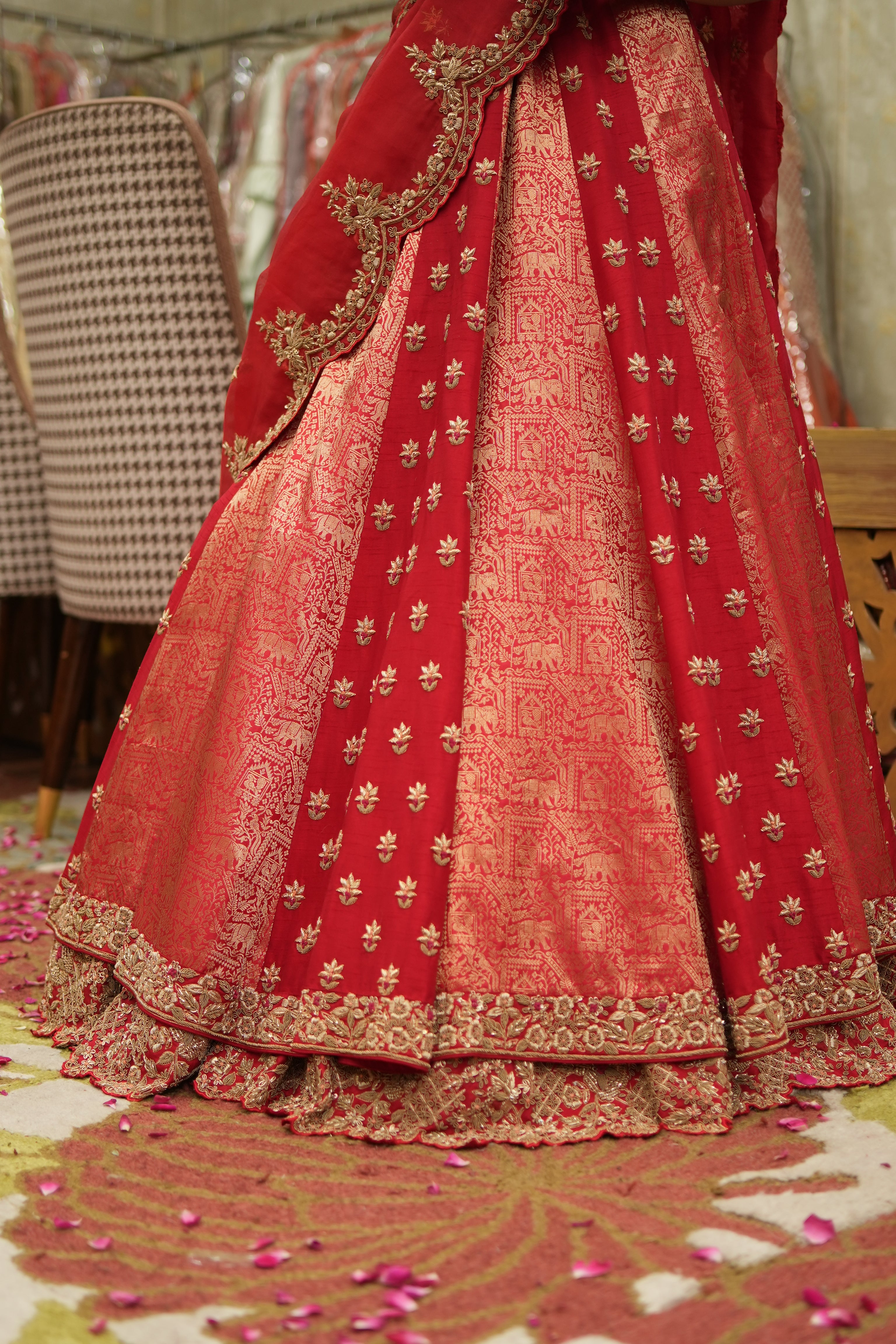 Handcrafted Banarasi Silk Zari Lehenga Set – Red