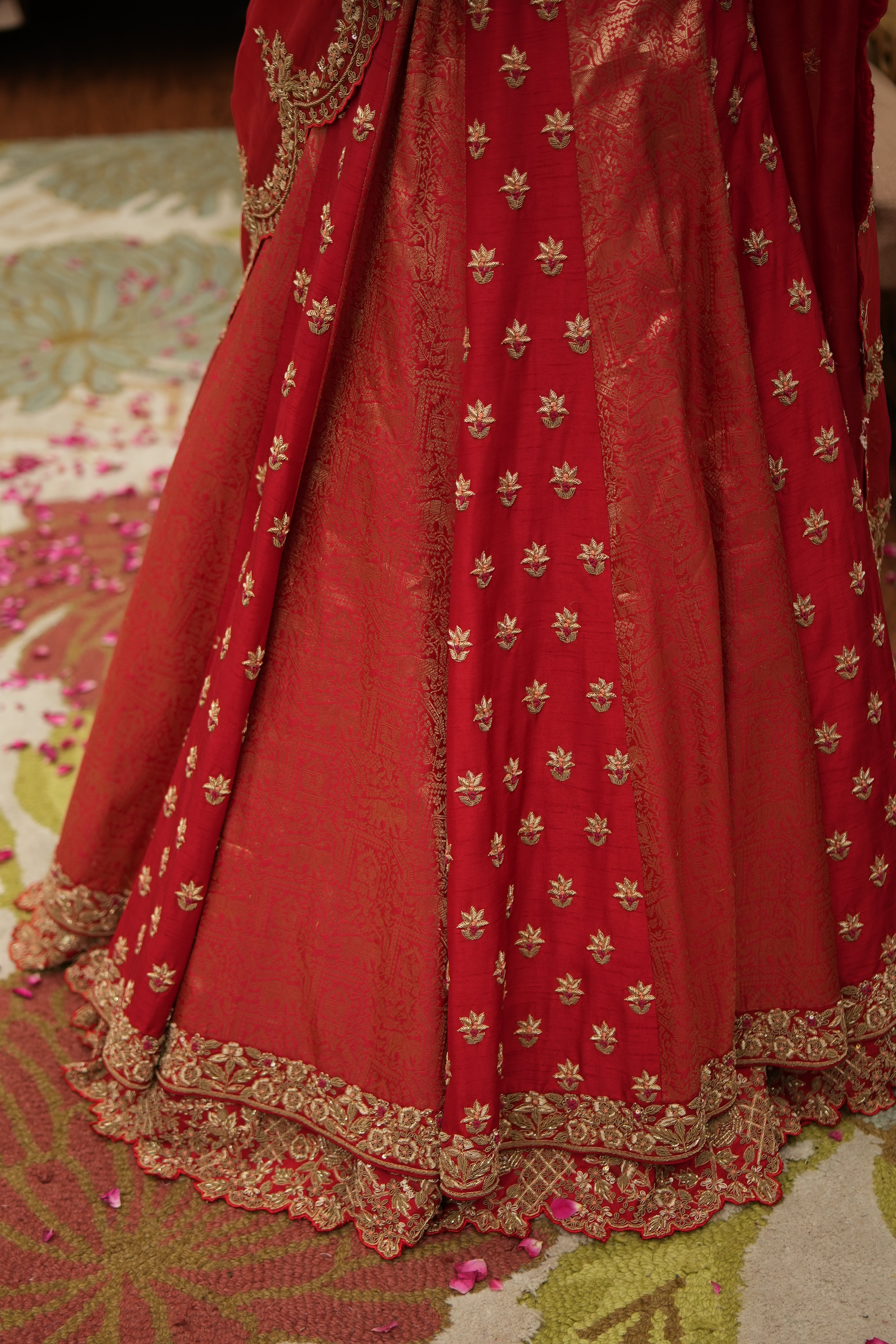 Handcrafted Banarasi Silk Zari Lehenga Set – Red