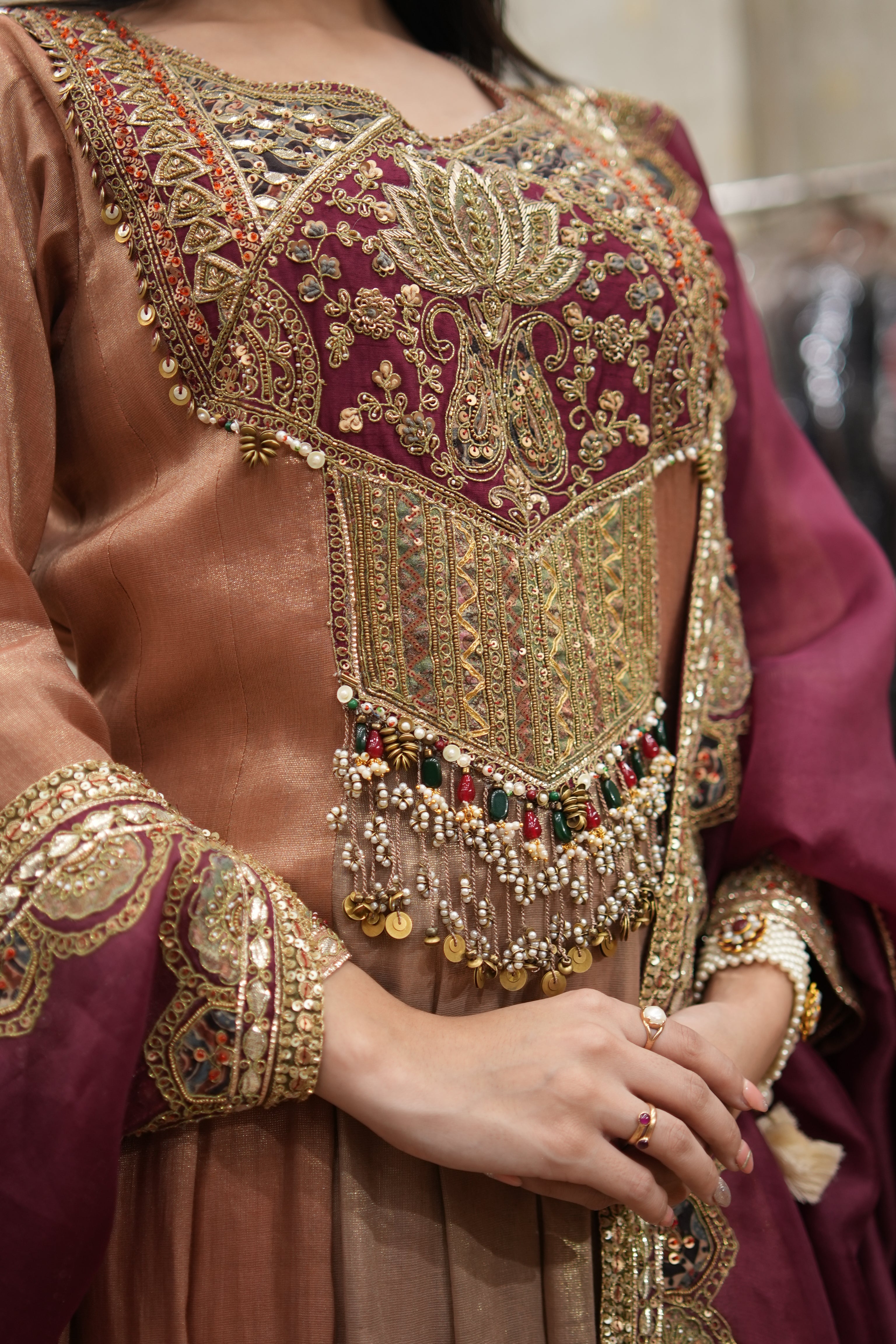 Maroon & Copper Embroidered Anarkali Set