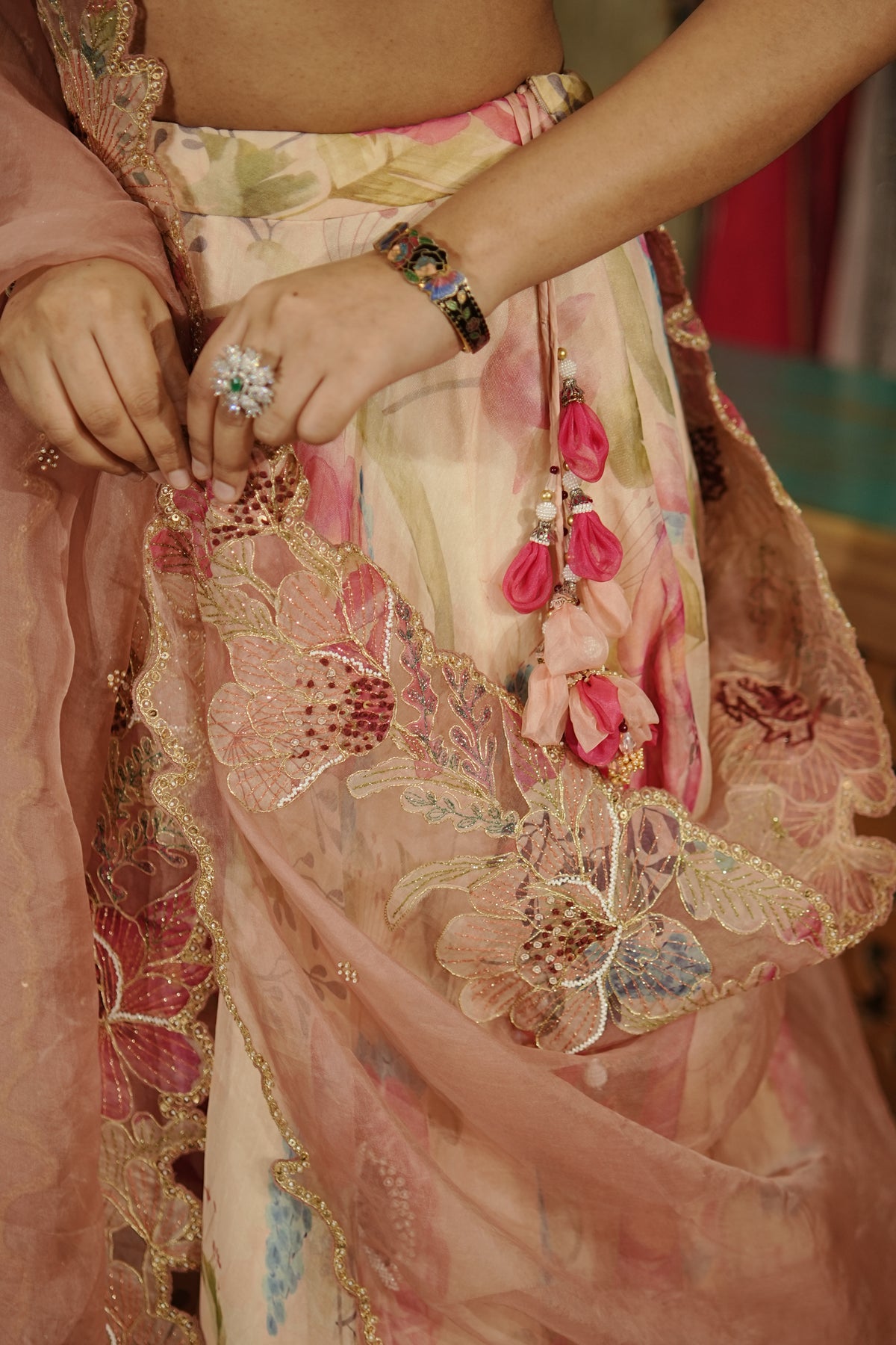Multicoloured Floral Embroidered Lehenga Set