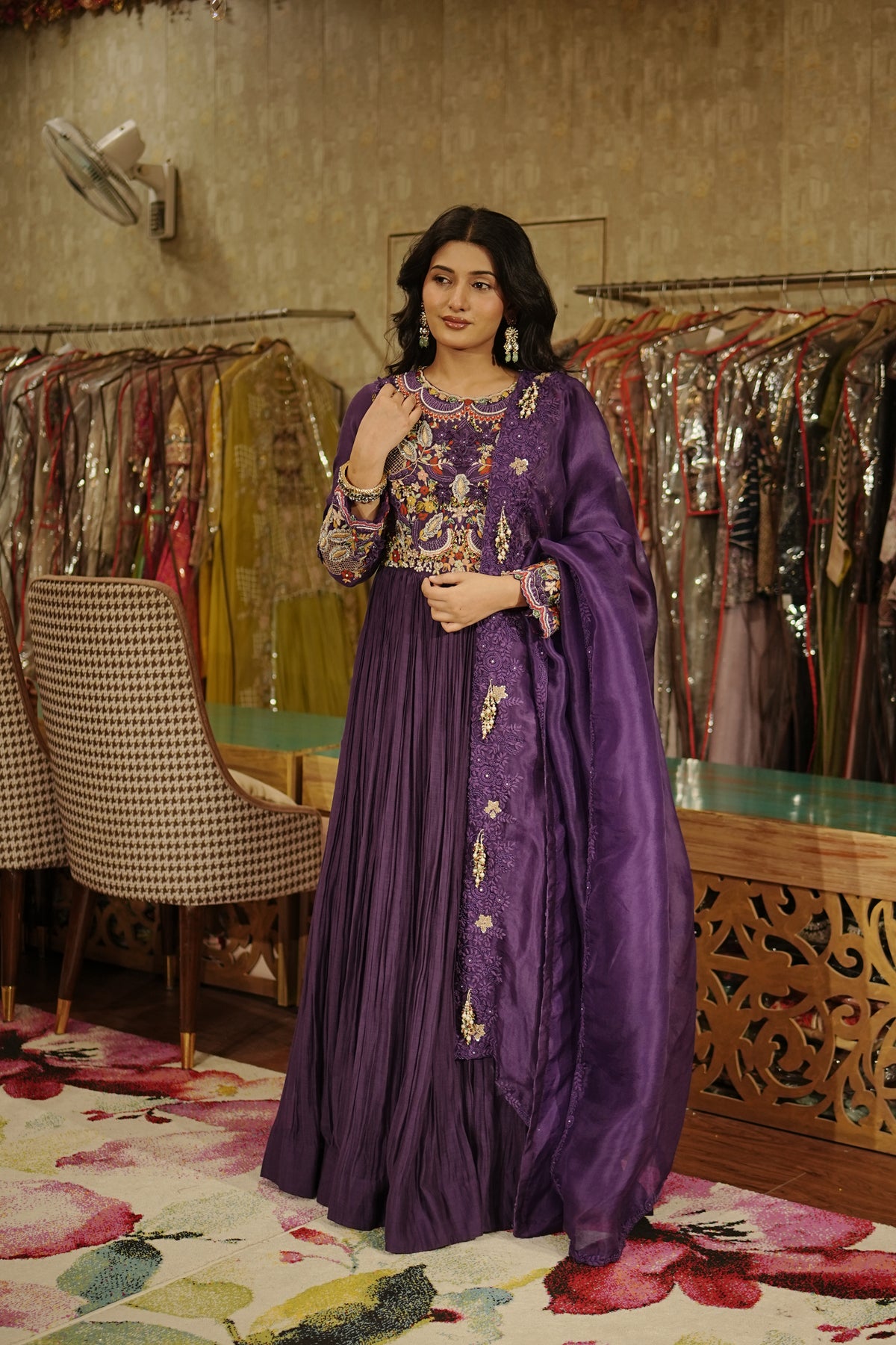 Ruhani – Royal Purple Hand-Embroidered Anarkali Set