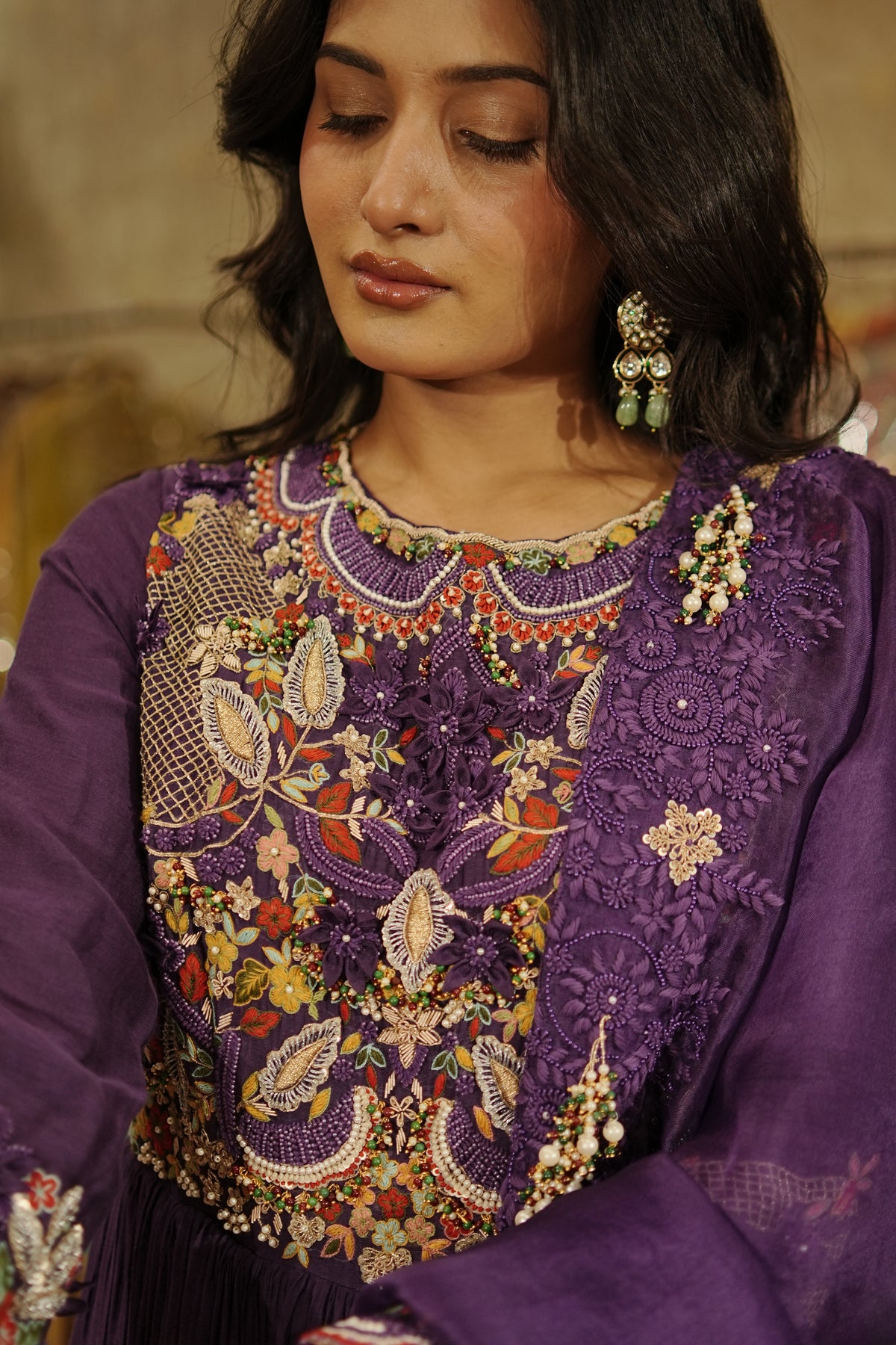 Ruhani – Royal Purple Hand-Embroidered Anarkali Set