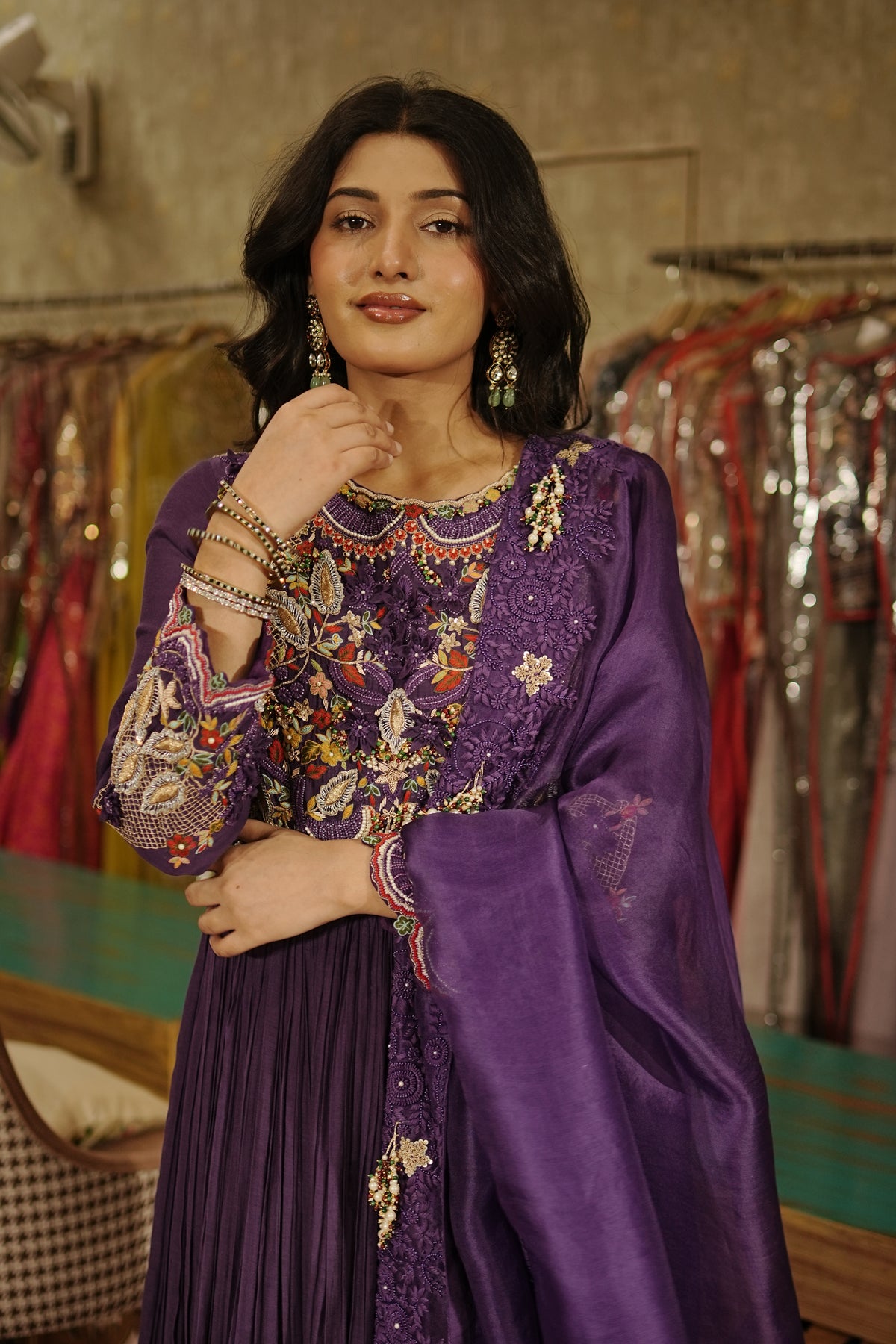 Ruhani – Royal Purple Hand-Embroidered Anarkali Set