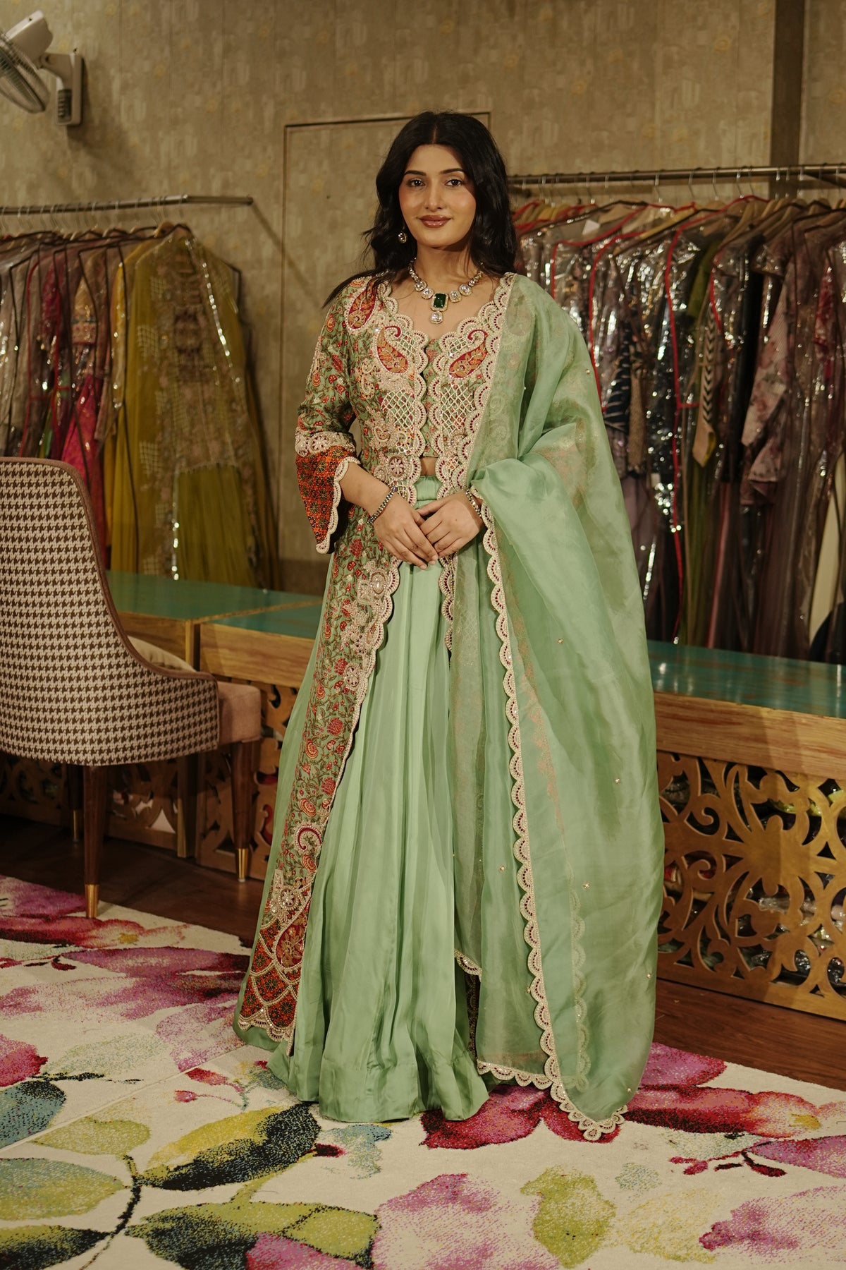 Sage Green Kalamkari Indo western Set