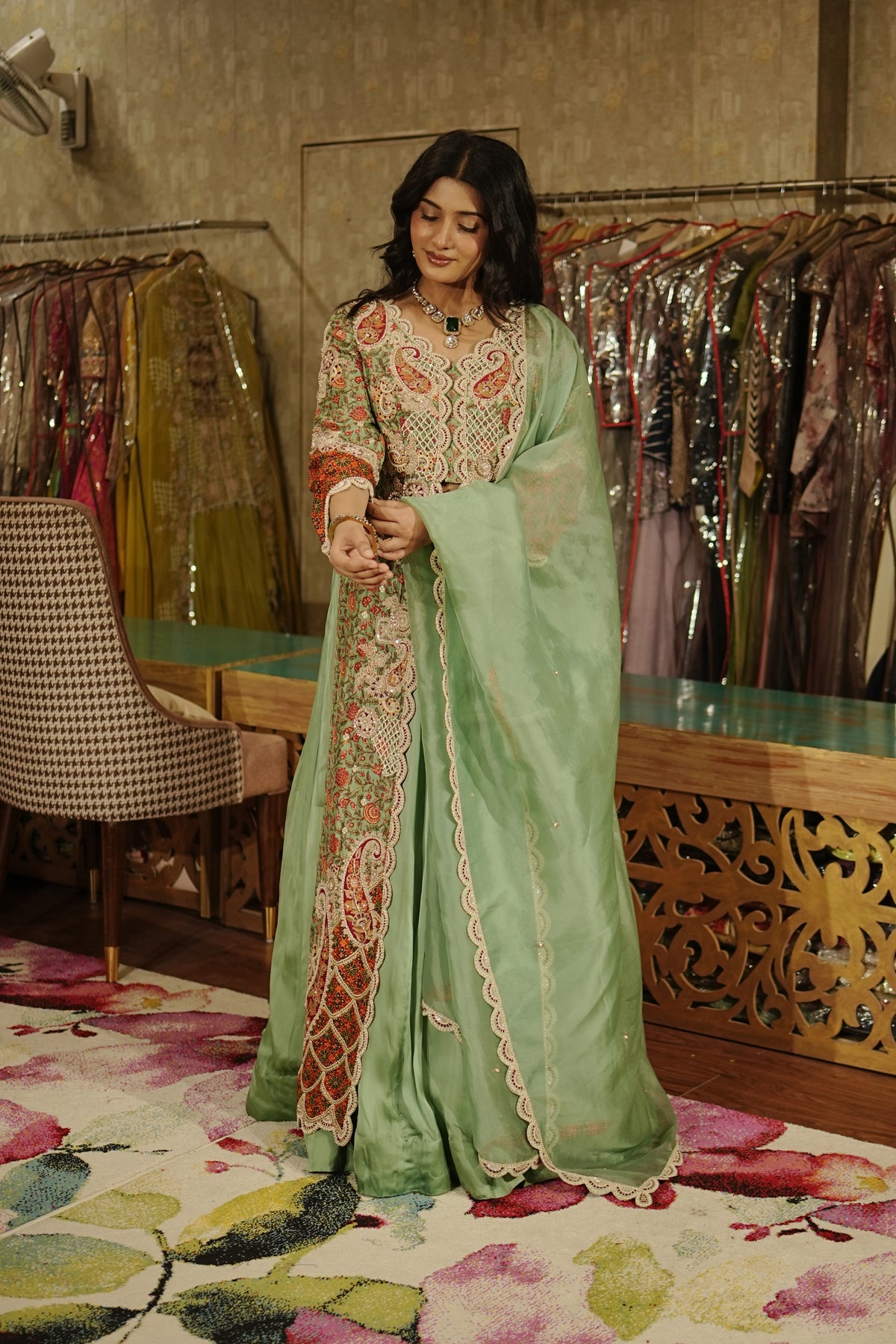 Sage Green Kalamkari Indo western Set