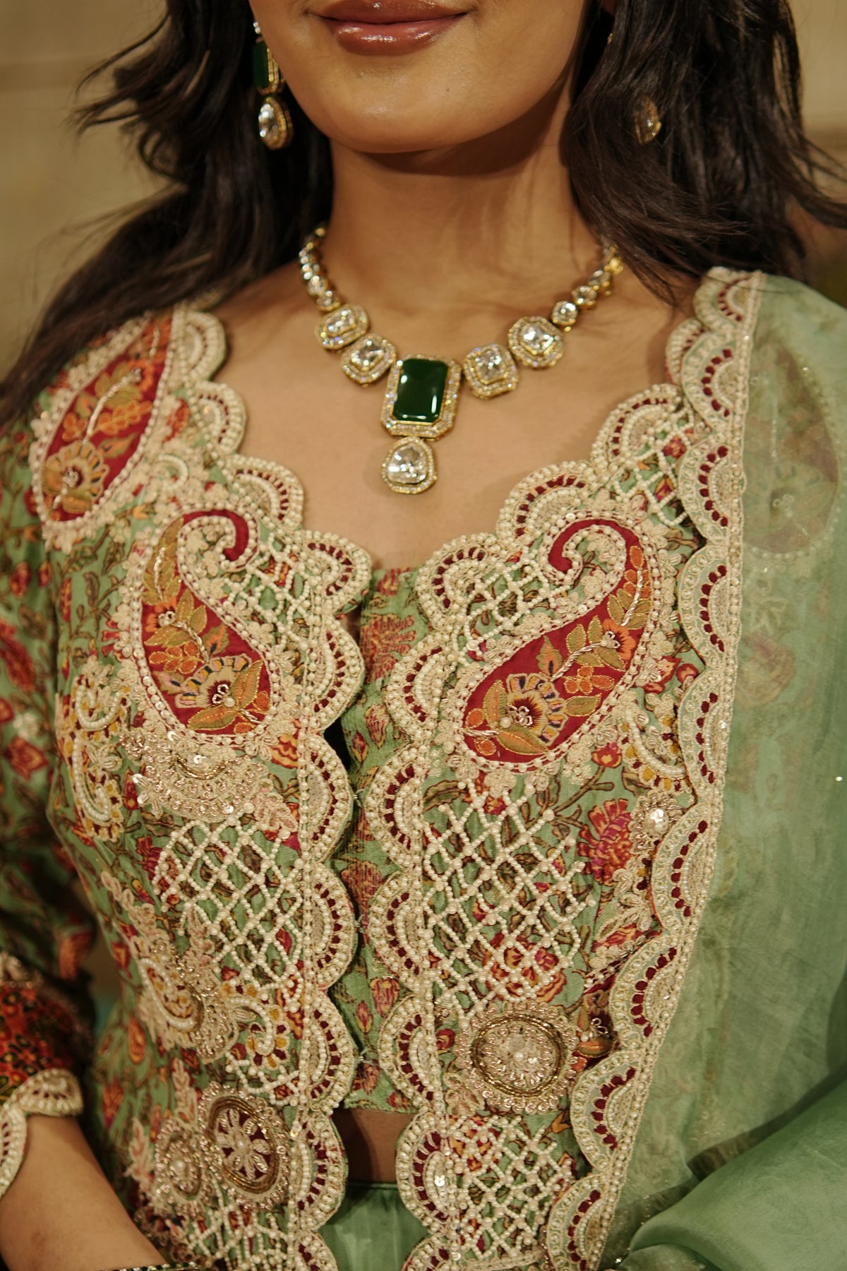 Sage Green Kalamkari Indo western Set