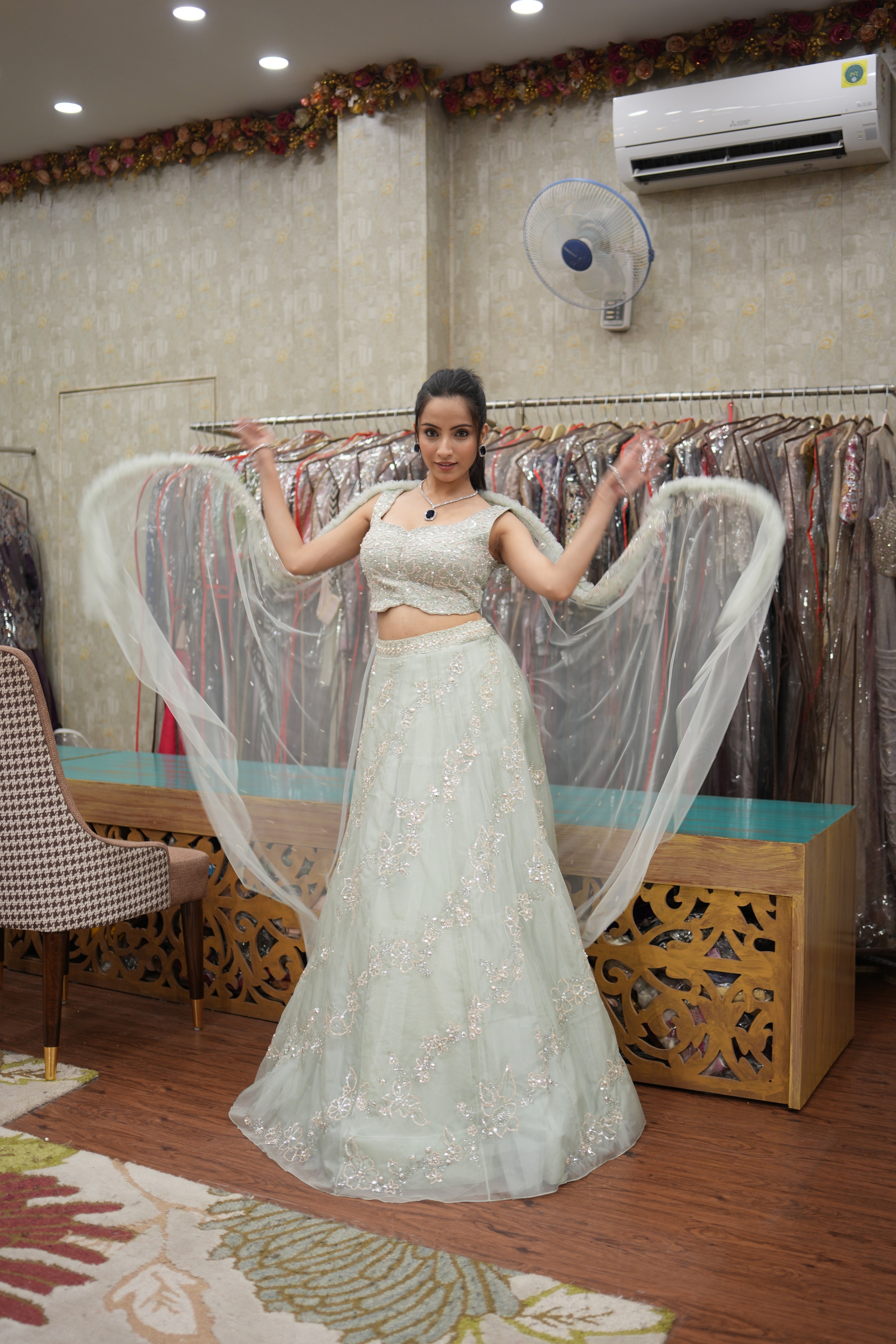 Mint Élan Aqua Embroidered Indo-Western Set