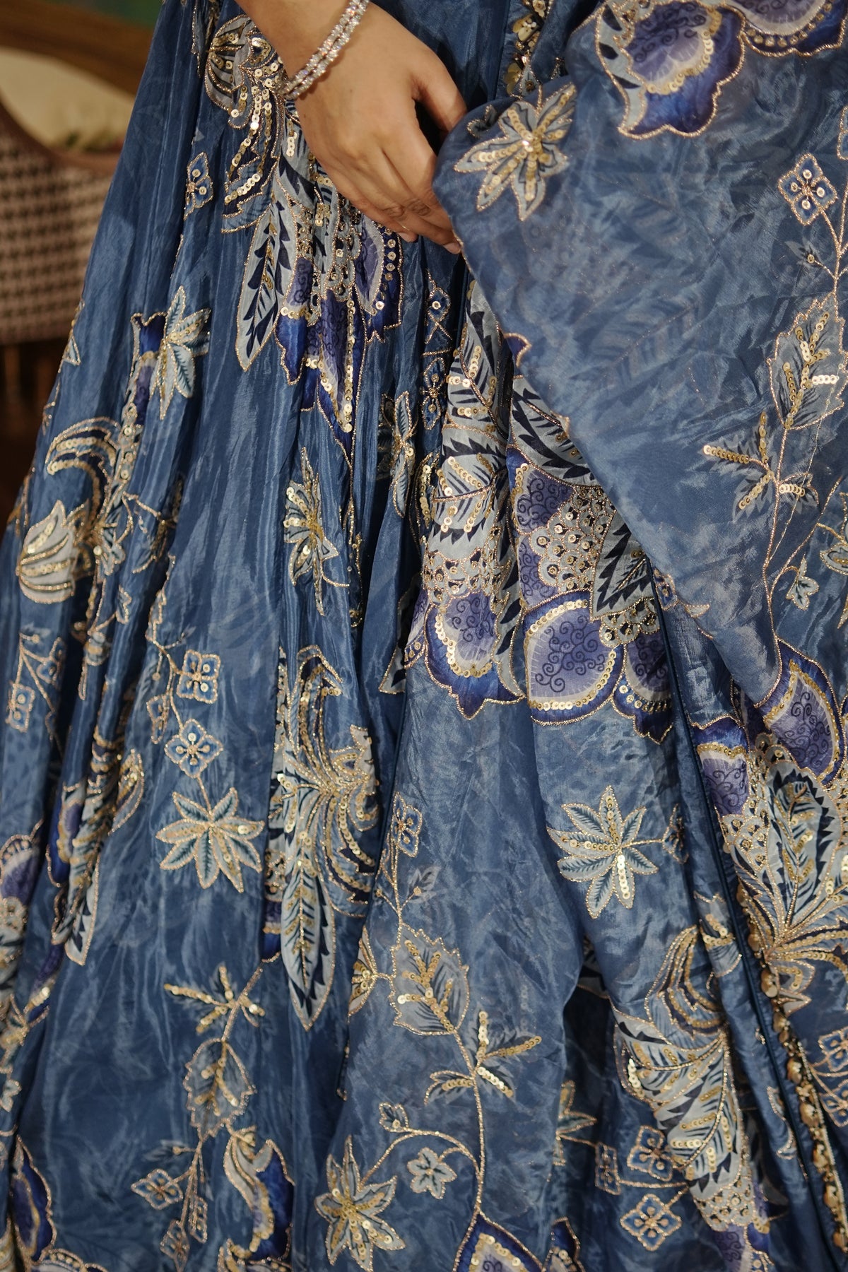Sapphire Blue Floral Lehenga Set