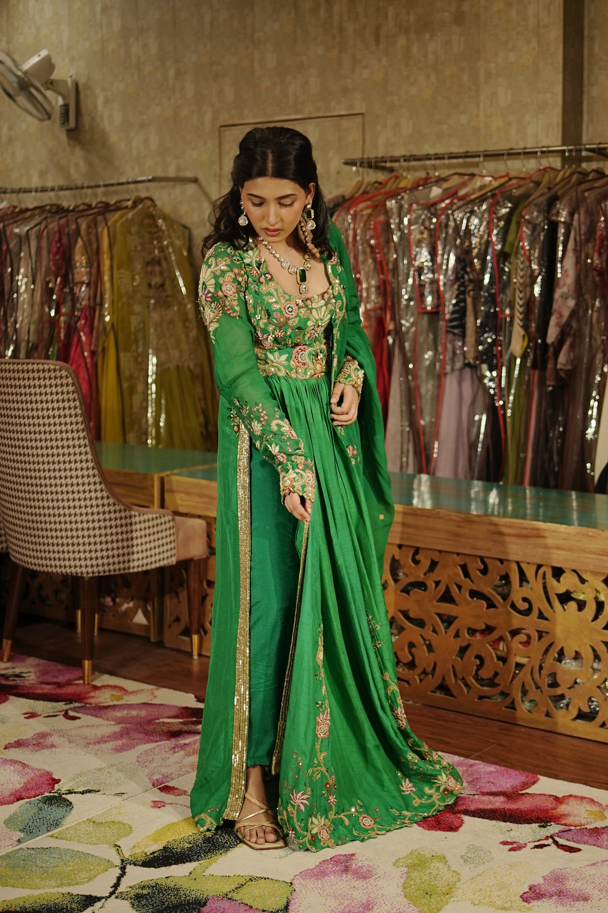 Emerald Gulbahaar – The Signature Floral Anarkali with Slit