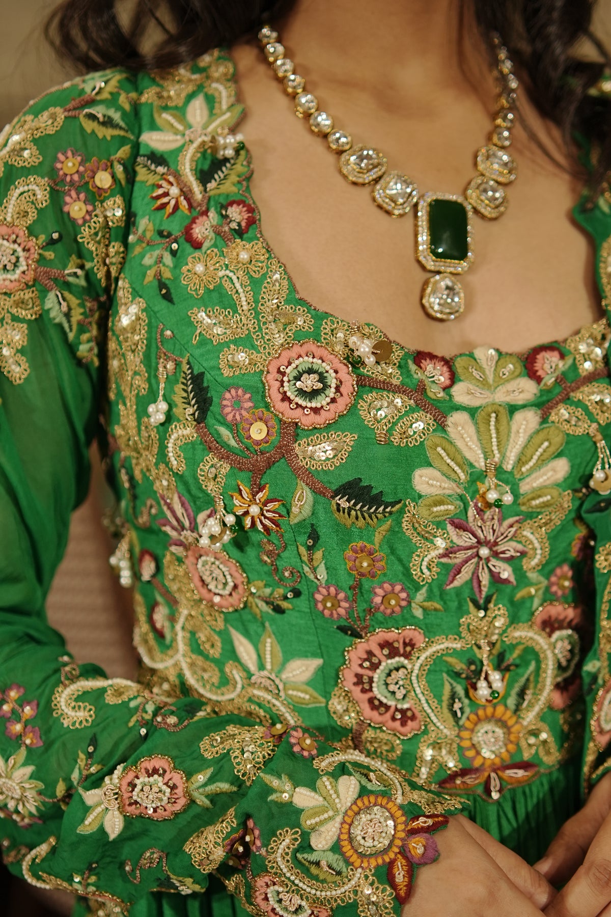 Emerald Gulbahaar – The Signature Floral Anarkali with Slit