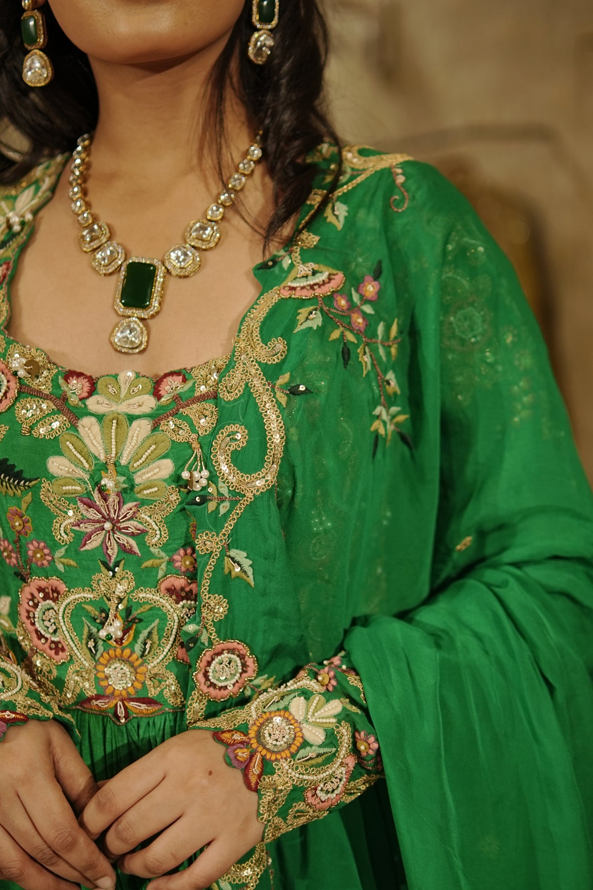 Emerald Gulbahaar – The Signature Floral Anarkali with Slit